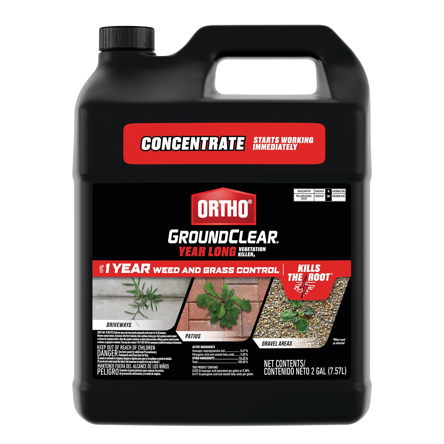 Ortho GroundClear Year Long Vegetation Killer1 - Concentrate, Visible Results in 3 Hours, Kills Weeds and Grasses to the Root When Used as Directed, Up to 1 Year of Weed and Grass Control, 2 gal.