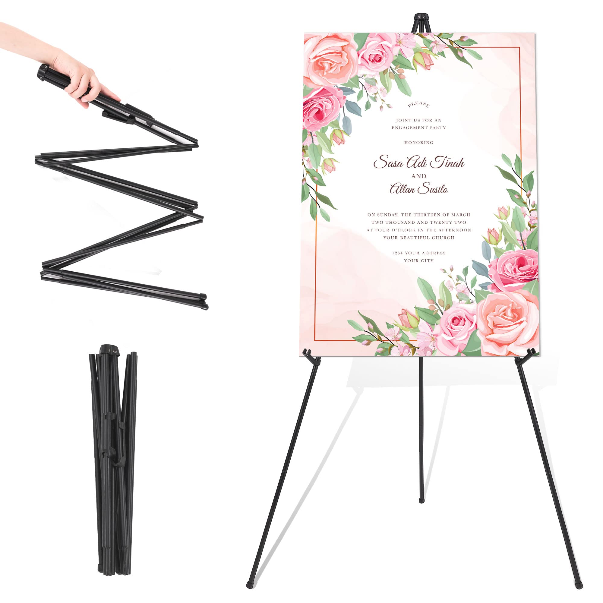 DDEAT Easel Stand for Wedding Sign & Poster 63'' Easels for Display Portable Art Easel for Floor Adjustable Metal Easel Black
