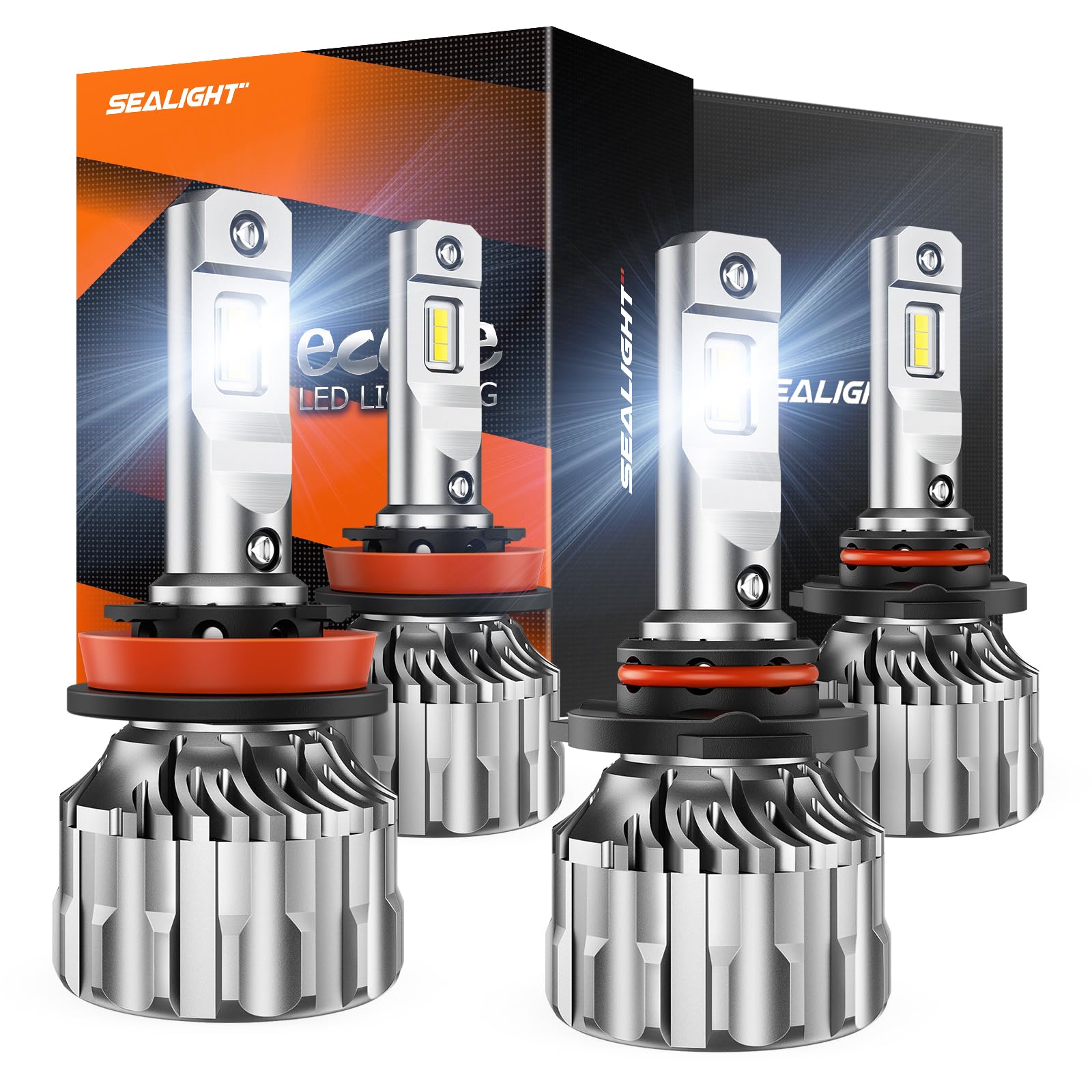 SEALIGHT 9005/HB3 Bulbs 28000LM Brighter, 9005 Bulbs 6500K Cool White 9005 Fog Lights, 9005 HB3 Lights 60000+ Hours with 15000RPM Cooling Fan, Plug-N-Play 9005 Fog Bulbs, Pack of 2