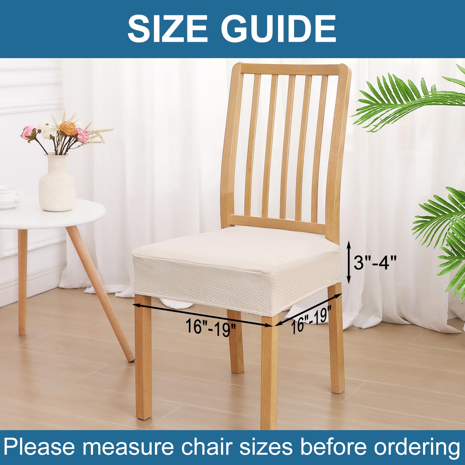 Smiry Waterproof Seat Covers for Dining Room Chairs Set of 4, Stretch Jacquard Removable Washable Chair Seat Slipcovers Protector, No Rear Covers, Beige