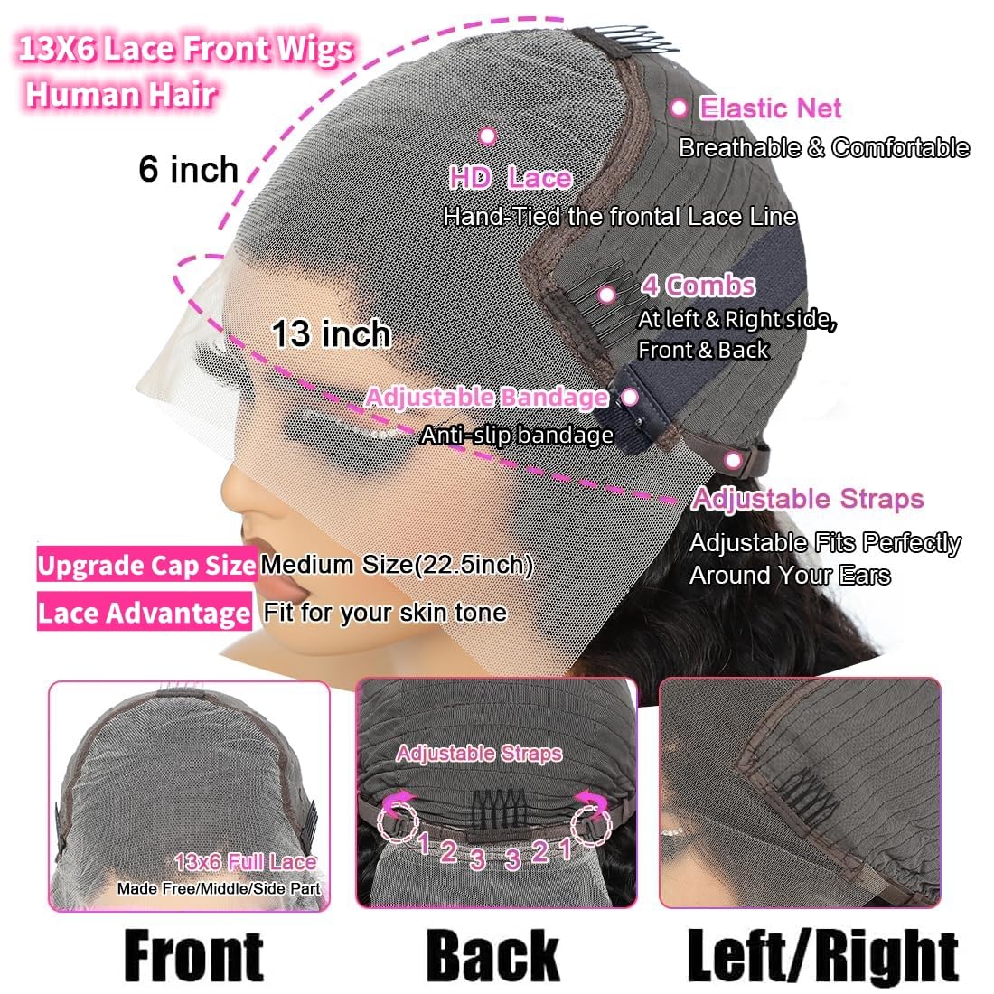JTMMP 13x6 Deep Wave Lace Front Wigs Human Hair 200% Density 26 Inch Curly Human Hair Wig for Women Natural Black HD Transparent Lace Glueless Frontal Wigs Human Hair Pre Plucked