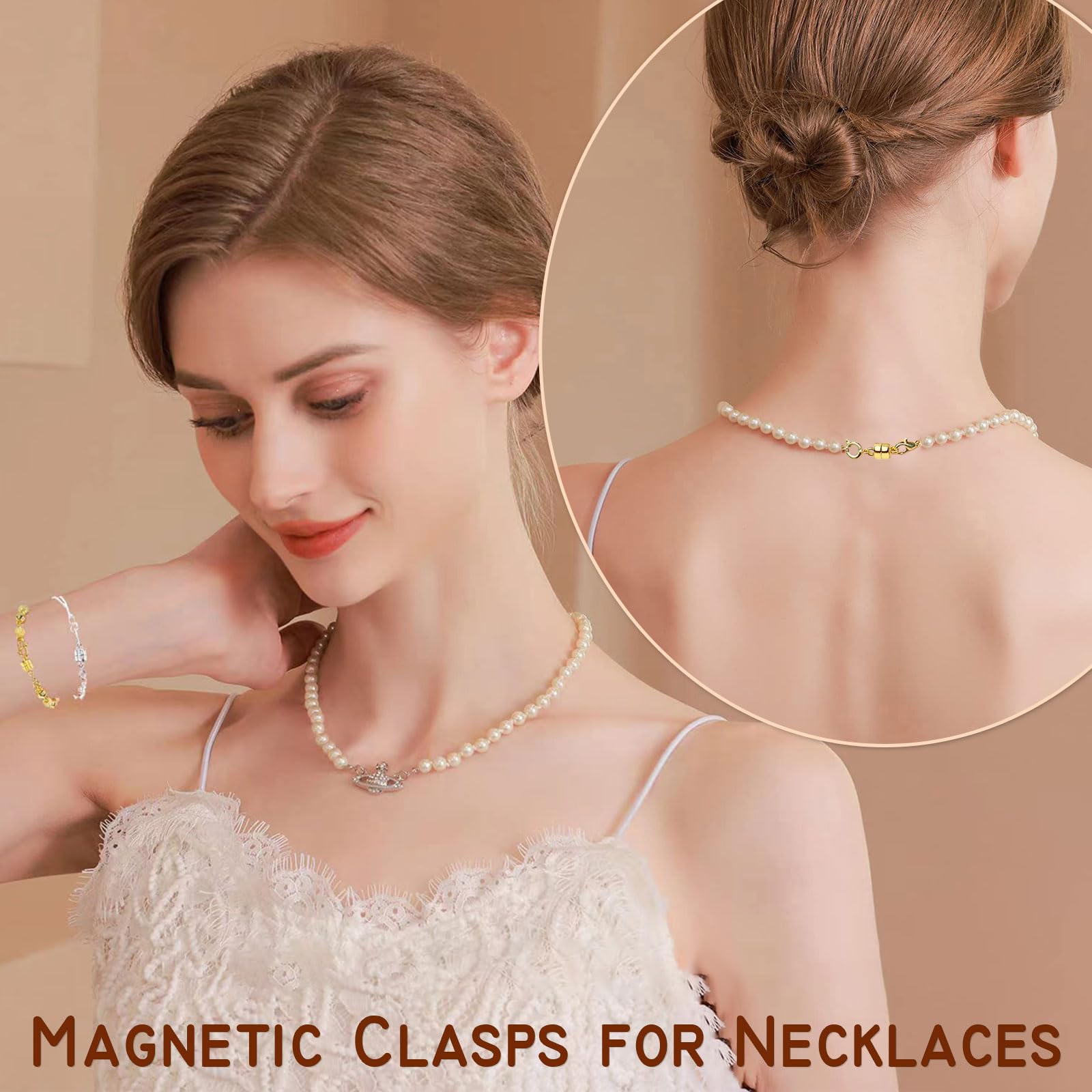 Ofiuny Magnetic Clasps for Necklaces Strong Magnetic Necklace Clasps and Closures, 14K Gold and Silver Bracelet Converter for Women