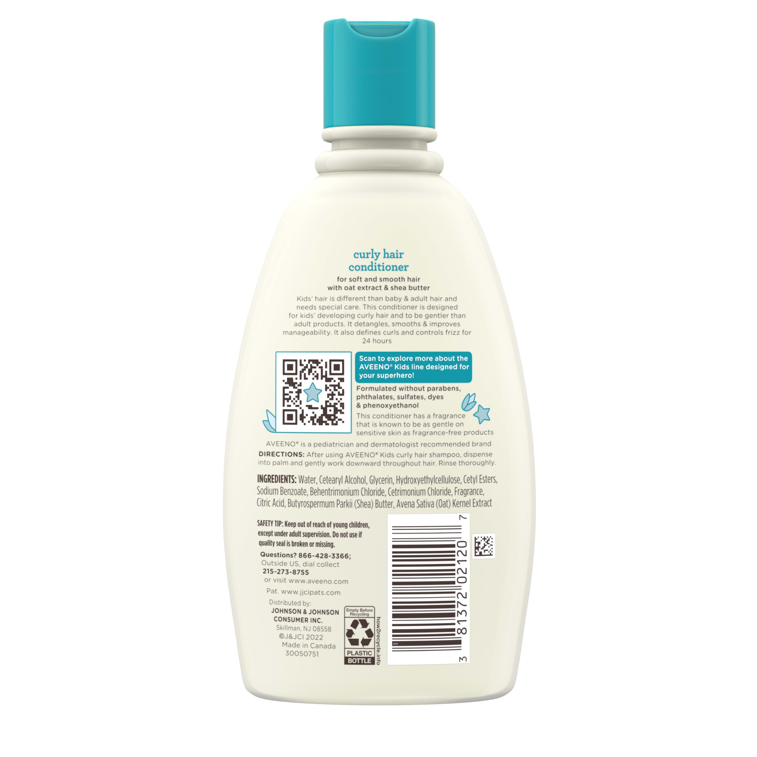 Aveeno Kids Curly Hair Conditioner, Hydrating Conditioner, Kids Curly Hair Products, Oat Extract & Shea Butter, Gentle Scent, 12 fl. oz (Pack of 1)