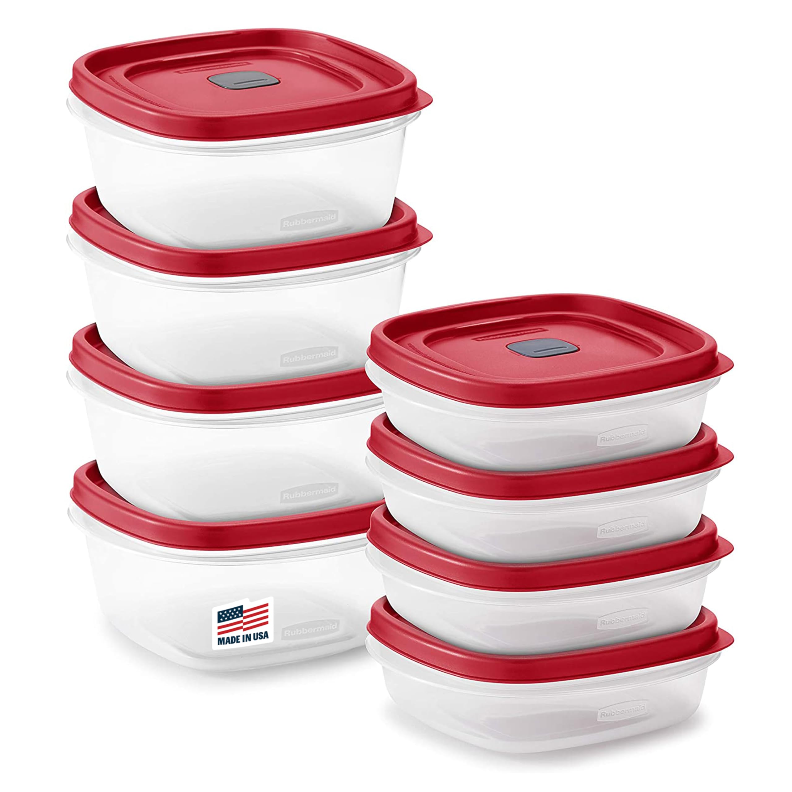 Rubbermaid 16-Piece BPA-Free Plastic Food Storage Set, Red Vented Lids - Microwave, Dishwasher Safe: Perfect for Meal Prep, Leftovers, and Kitchen Organization