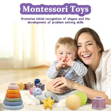 Montessori Toys for Babies,Soft Stacking Building Blocks Rings Balls Sets,3 in 1 Baby Toys Bundle,Sensory Toys for 6-12 Months, Soft Teething Toys for Babies,Baby Toys Gifts for Boy Girl