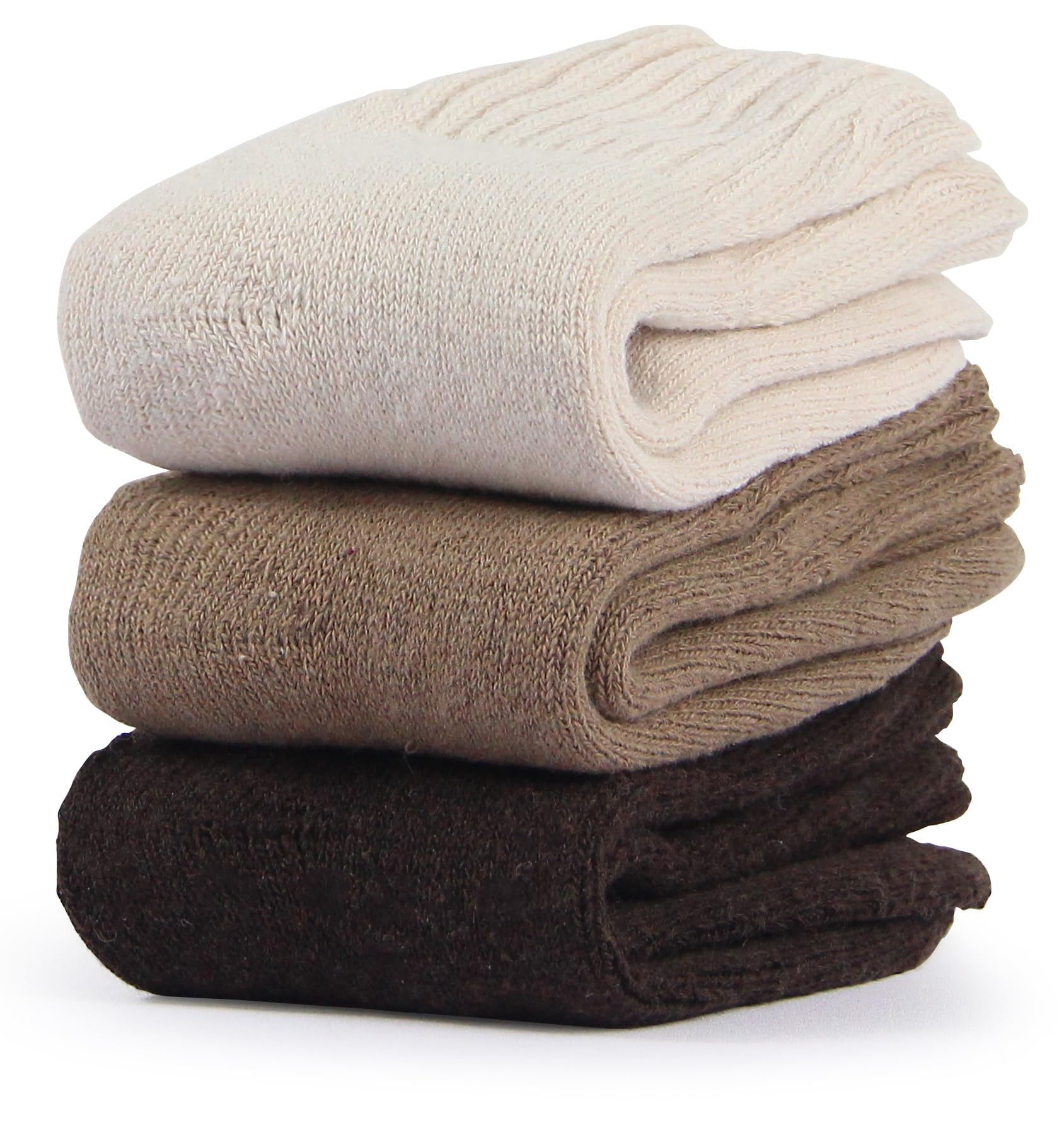 BenSorts Women Warm Solid Socks Thick Ladies Warm Cozy Crew Socks for Female Dark Light Brown Beige 3 Pairs Pack