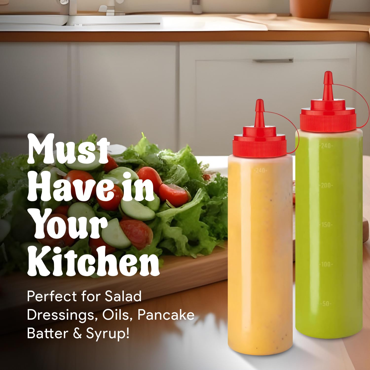 Norcalway 12 oz Condiment Squeeze Bottles for Sauces - Leak Proof Oil, Syrup, Dressing Squirt Bottles - 3 Pack