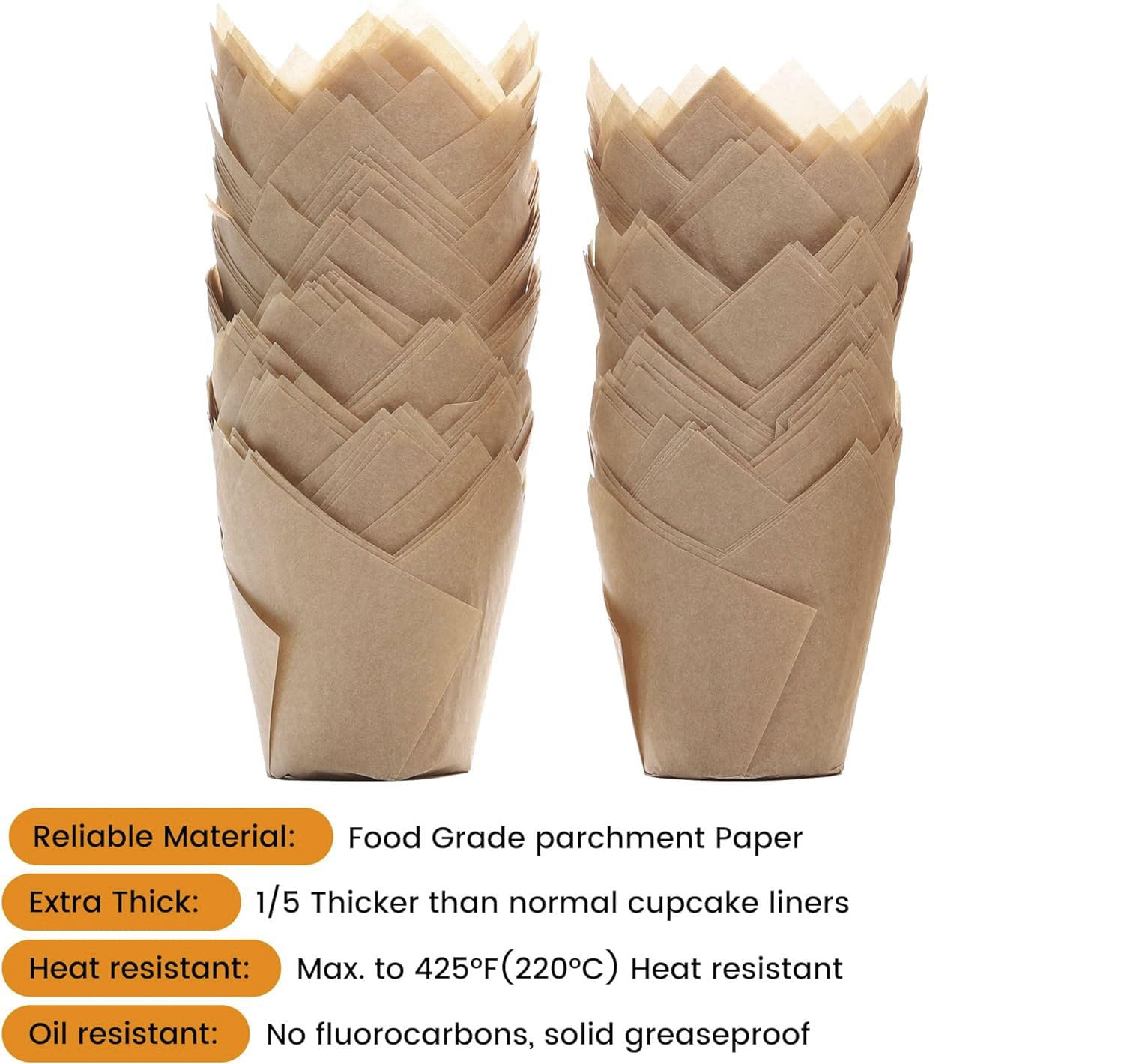 Bake Choice 200pcs Natural Tulip Cupcake Liners for Baking Cups Unbleached European Parchment paper Tulip Muffin Liners, Cupcake Wrapper for Party, Christmas