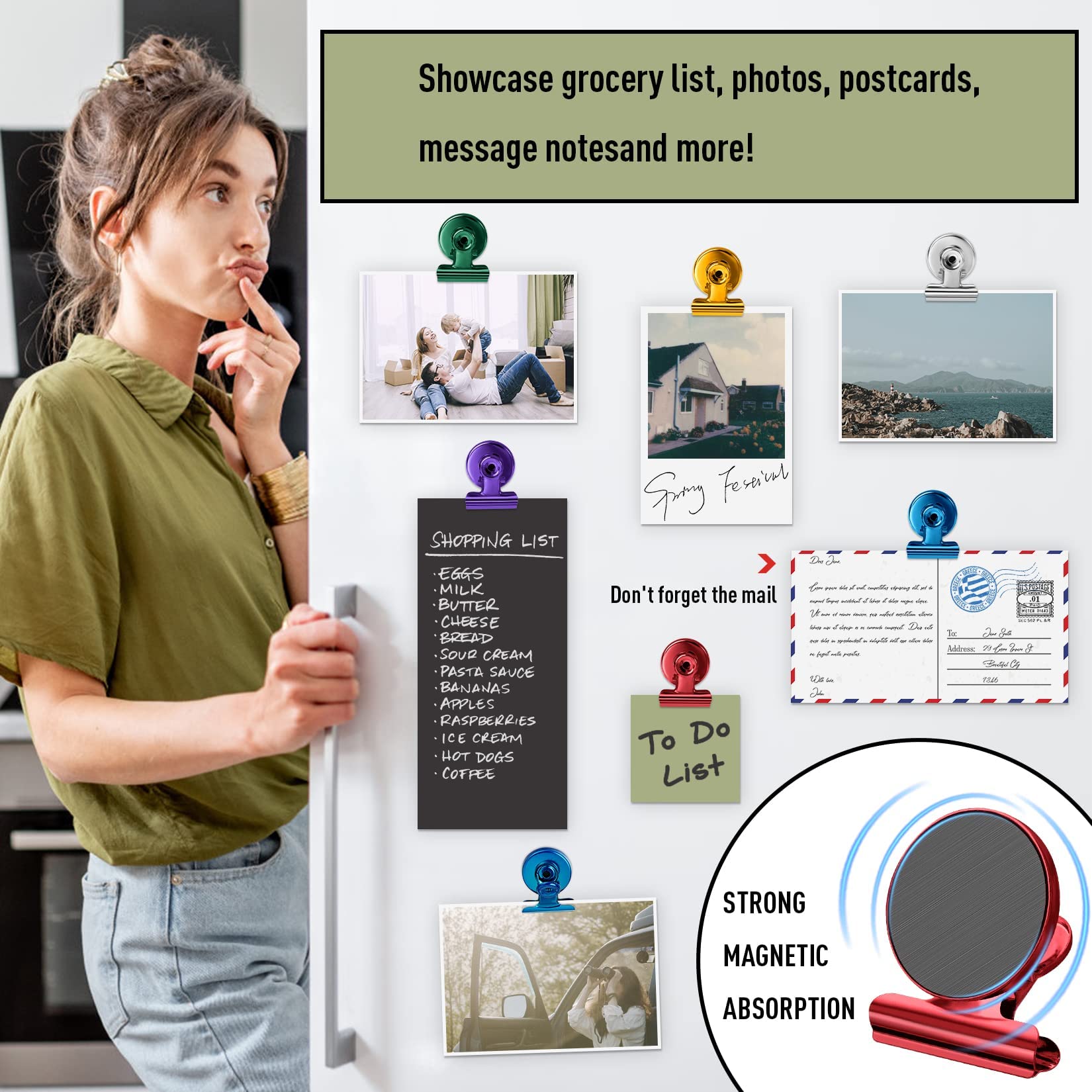 FINDMAG 12 Pack Magnetic Clips for Picture Hanging and Photo Display, Strong Scratch-Free Heavy Duty Magnets for Refrigerator, Whiteboard, Office, Kitchen, Party Use, School