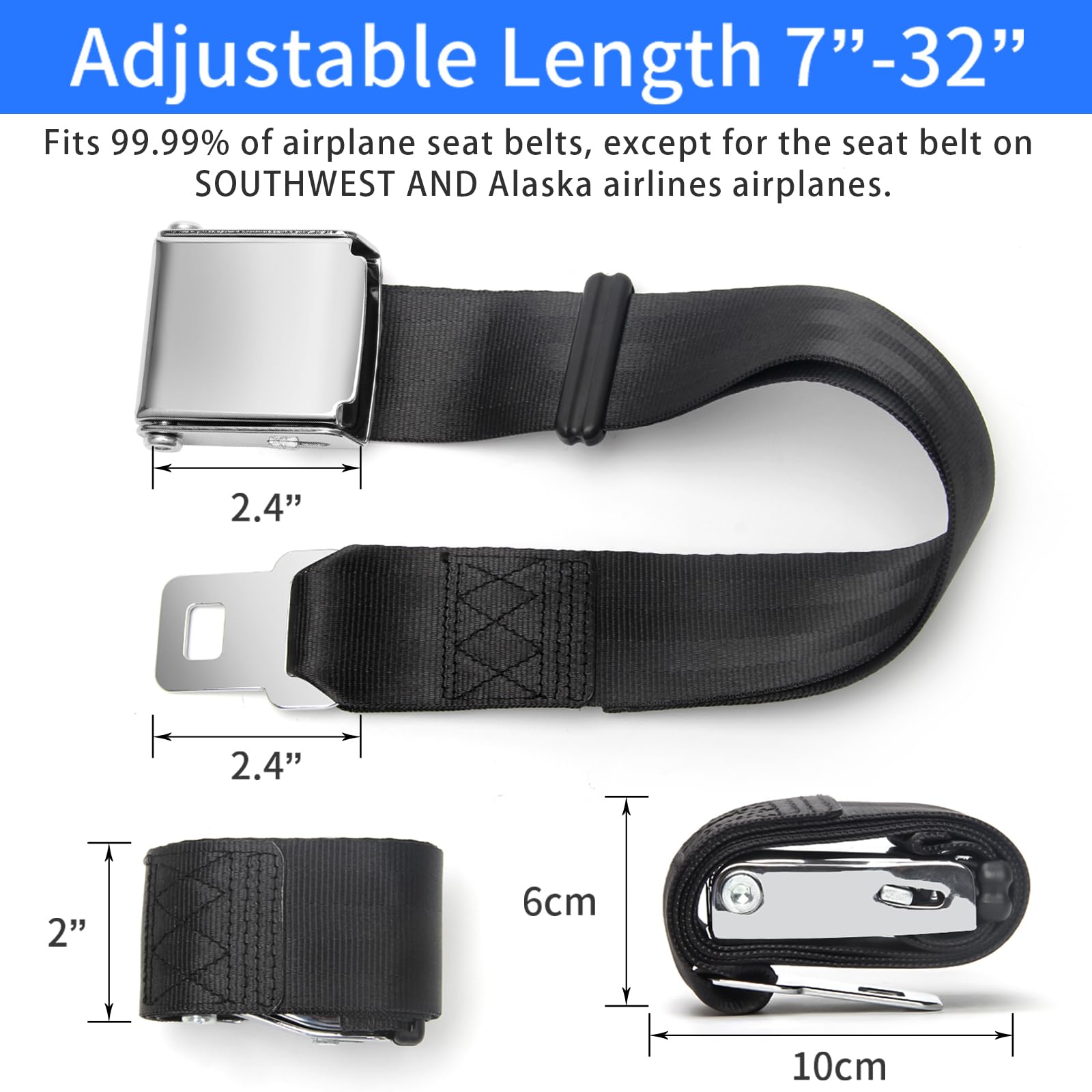 Coolrunner Airplane Seat Belt Extender, Adjustable 7-32" Airplane Seatbelt Extender Fits Most Airlines Free Carrying Case Black(Cannot be Used for a Car)