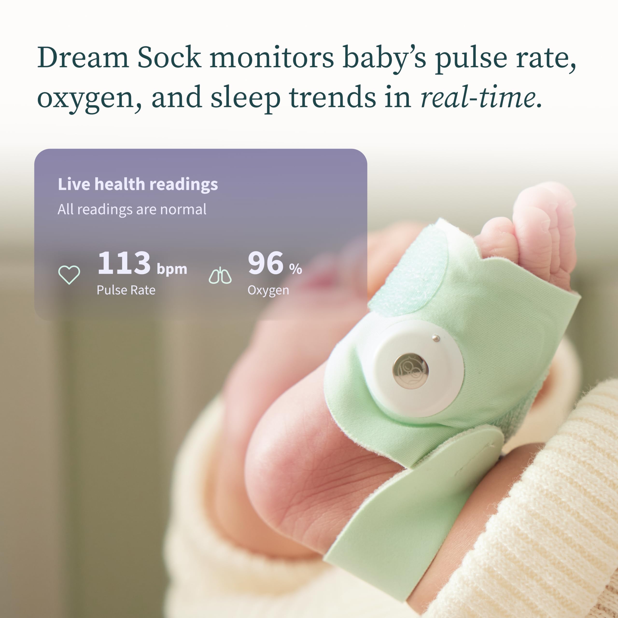 Owlet Dream Sock® - FDA-Cleared Smart Baby Monitor - Track Live Pulse (Heart) Rate, Oxygen in Infants - Receive Notifications - Mint