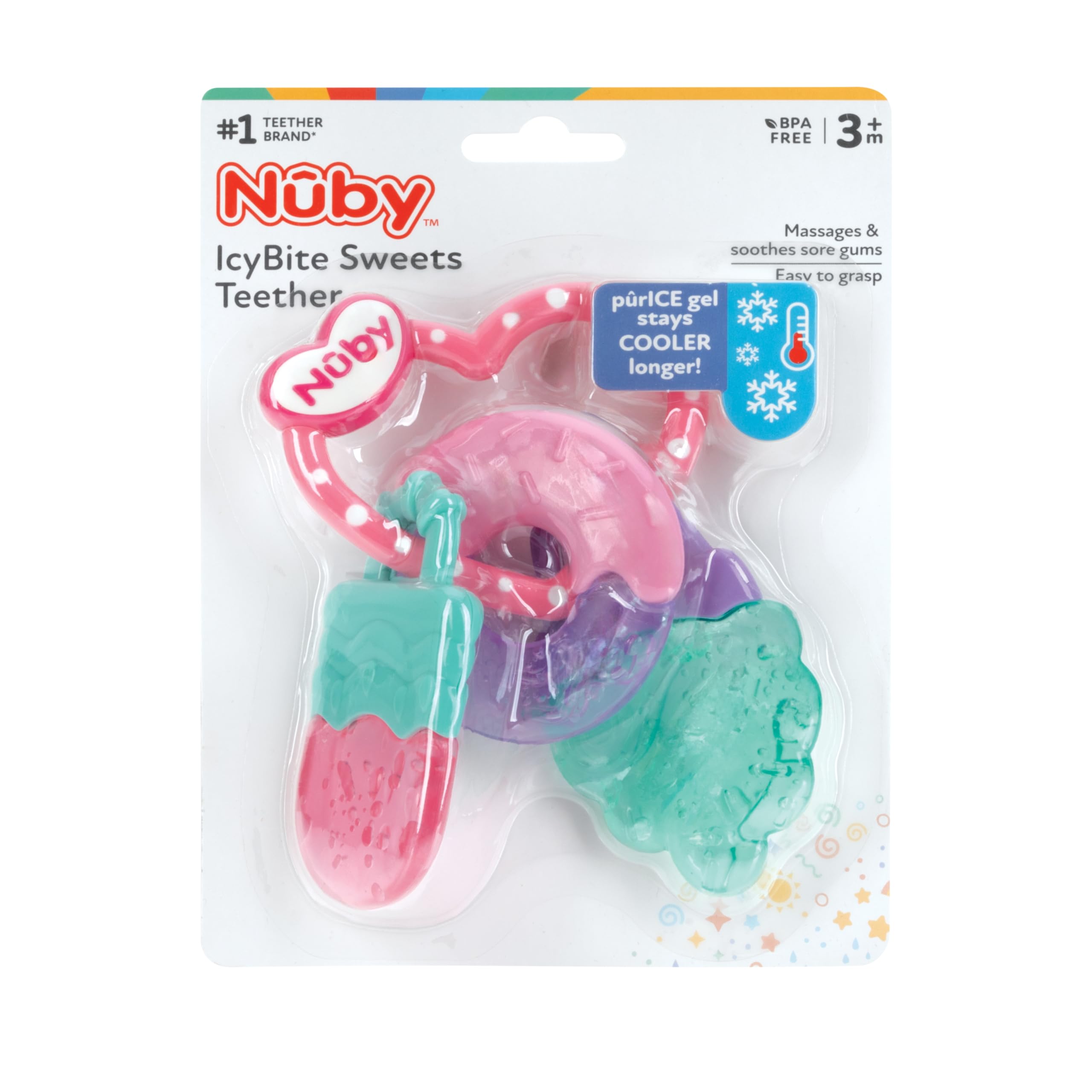 Nuby IcyBite Popsicle, Donut and Ice Cream Teether Ring - 3+ Months