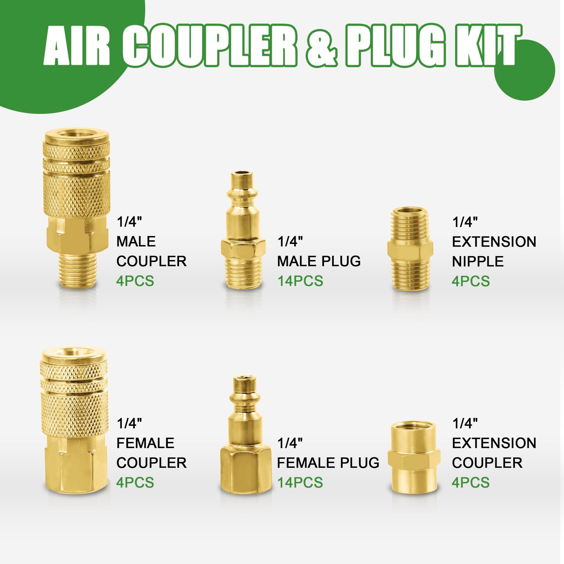 Ailbiuko Air Coupler & Plug Kit,45 Pcs 1/4" NPT Air Tool Fittings Set,Quick Connect Air Hose Fittings Air Compressor Accessories
