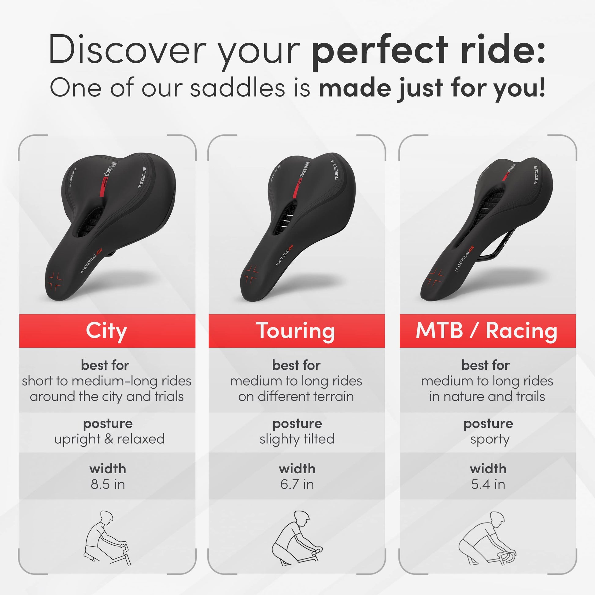 Wittkop Bike Seat, Waterproof Bicycle Saddle for Comfort, Mountain & Road Biking, Wide Bike Seats for Men & Women, BMX, MTB, Bike Seat Comfort, Waterproof Bike Saddle with Innovative 5-Zone-Concept