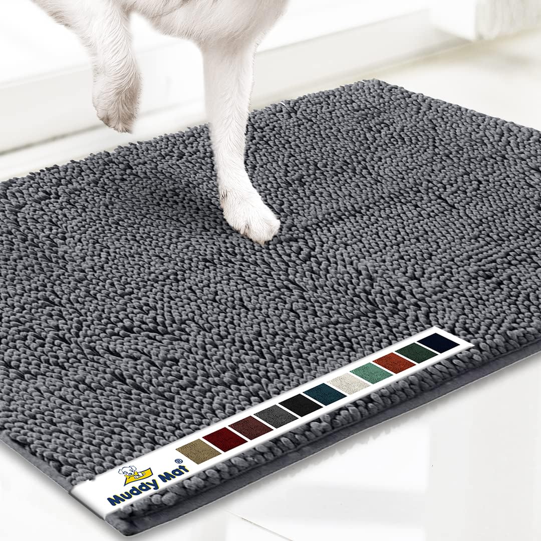 Muddy Mat® Shown ON TV Highly Absorbent Microfiber Door Mat and Pet Rug Non Slip Thick Washable Area and Bath Mat Soft Chenille for Kitchen Bathroom Bedroom Indoor and Outdoor - Grey Medium 30"X19"
