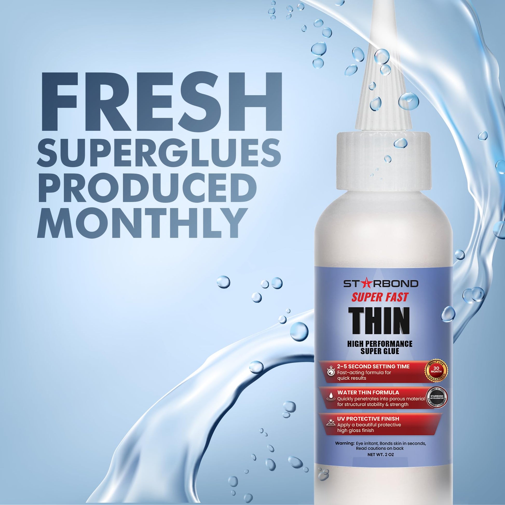 Starbond Super Fast Thin, Premium Instant CA (Cyanoacrylate Adhesive) Super Glue Plus Extra Cap and Microtips, (for Woodturning, Pen Turning, Hobby, Stabilizing, Finish, Inlay) (2 Ounce)