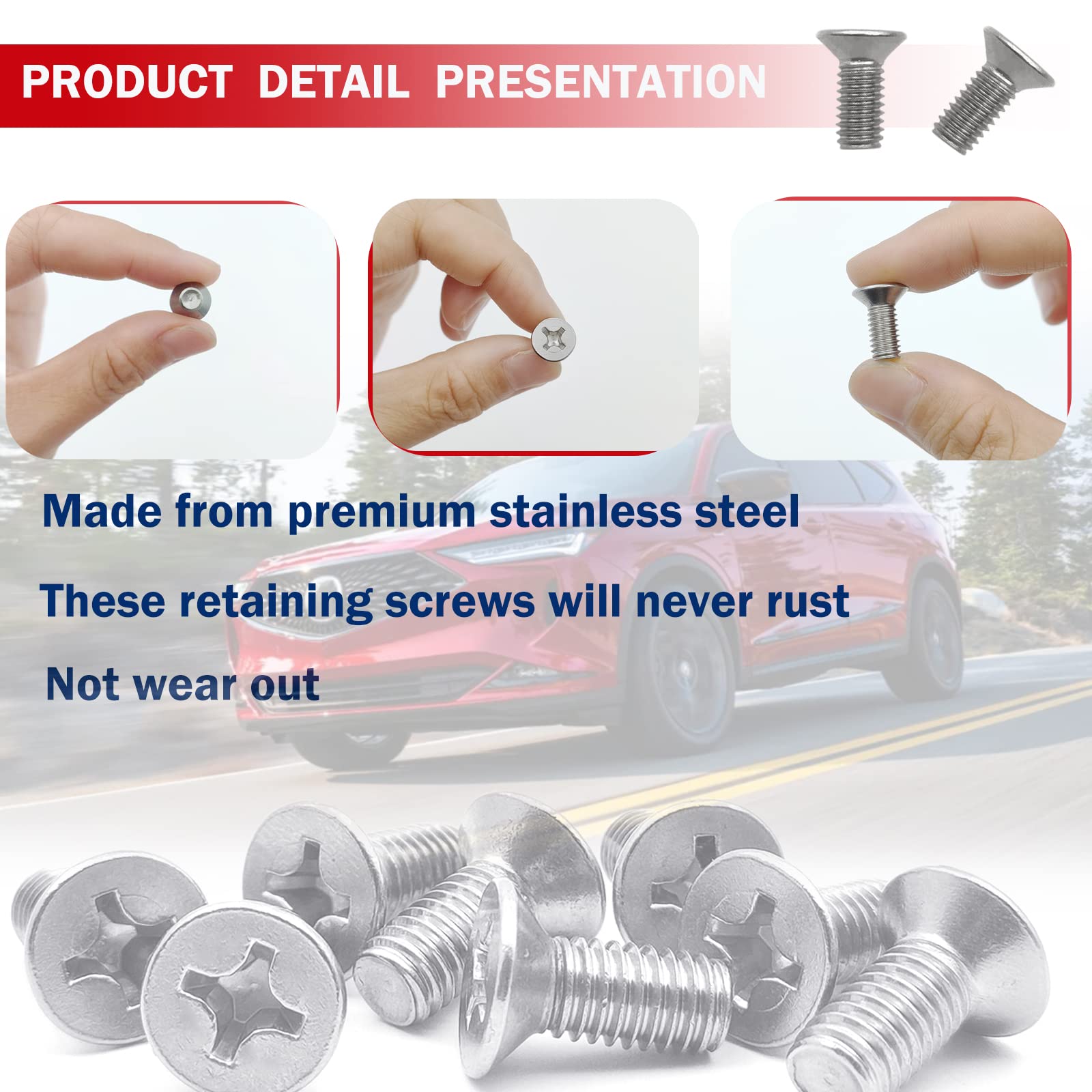 8pcs Screw Rotor Brake Disc Retaining 93600-06014-0H- Compatible With Honda, Acura, Volkswagen, Audi,Hyundai and Kia Models, Stainless Steel Retaining Screws for Front and Rear