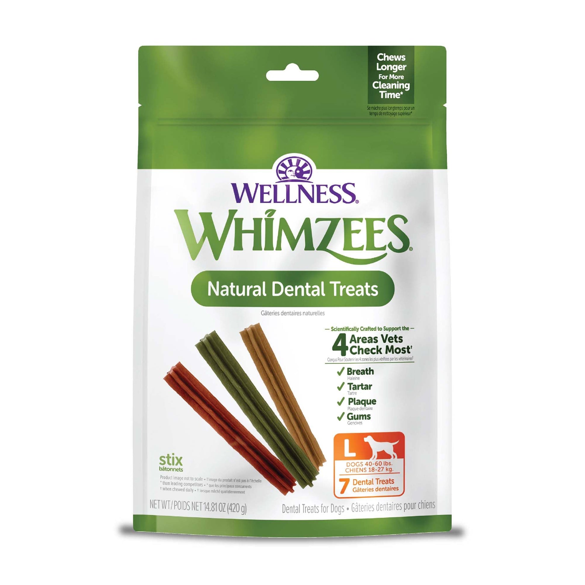 WHIMZEES by Wellness Stix Natural Dental Chews for Dogs, 3X Longer Lasting & Grain-Free, Freshen Breath & Fight Plaque & Tartar, Medium Breed, 14 Count