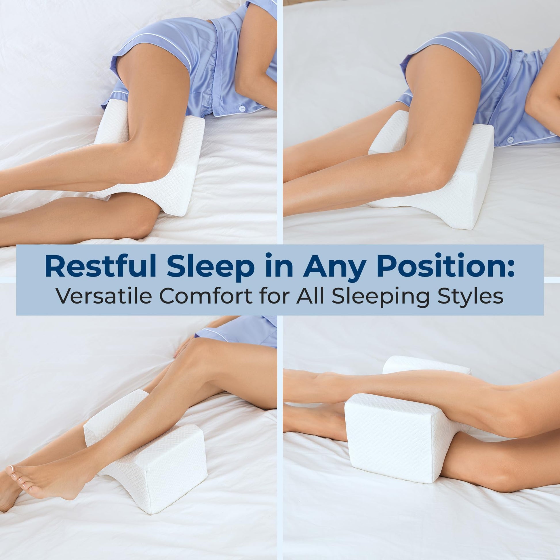 5 STARS UNITED Knee Pillow for Side Sleepers - Hip Pain Relief, Memory Foam Leg Cushion for Side Sleeping - Between Legs Pillow for Sciatica & Lower Back Pain, White