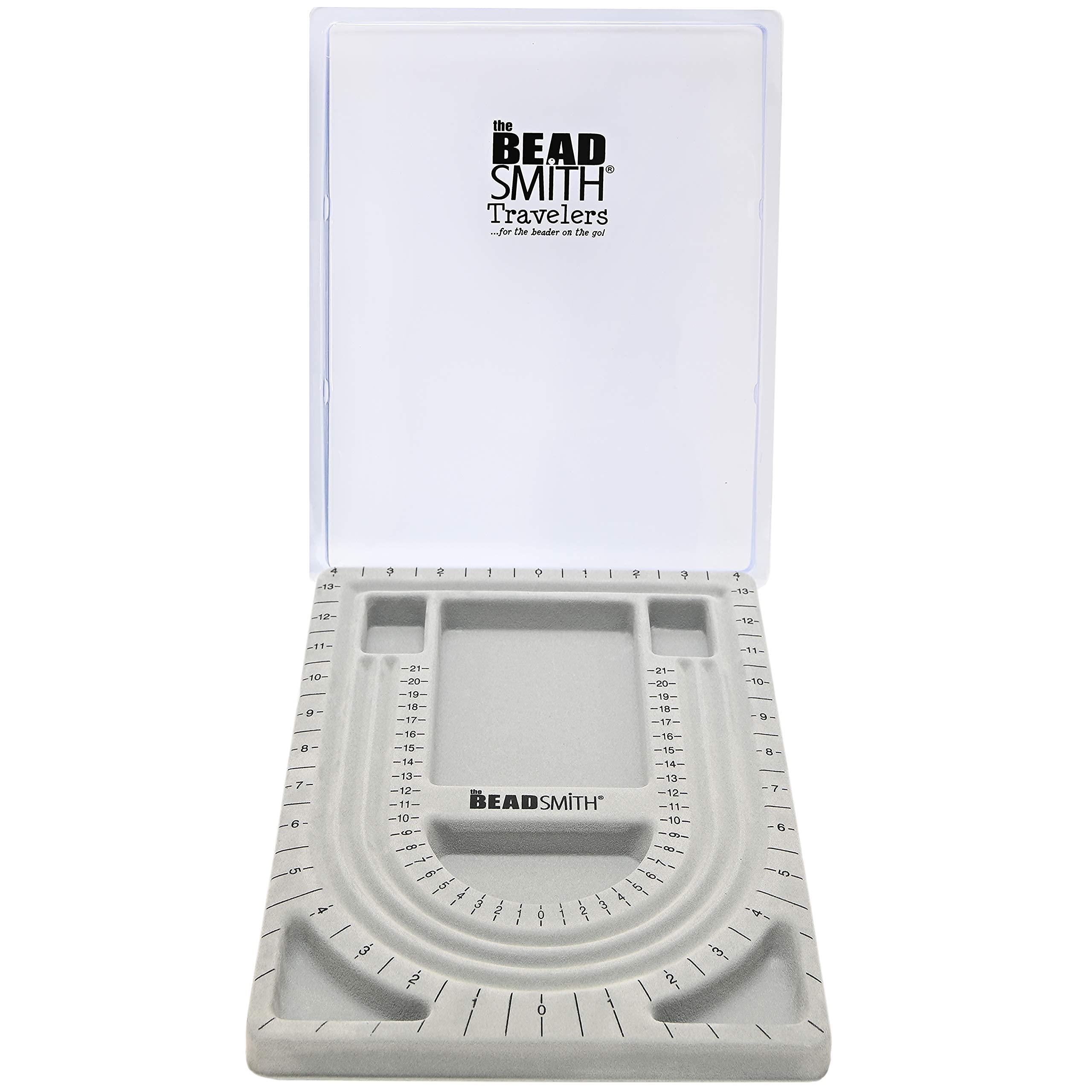 The Beadsmith Bead Board with Cover, Grey Flocked, 3 U-Shaped Channels, 6 Recessed Compartments,13.25H x 9.75L inches, Design Boards for Creating Bracelets, Necklaces and Other Jewelry