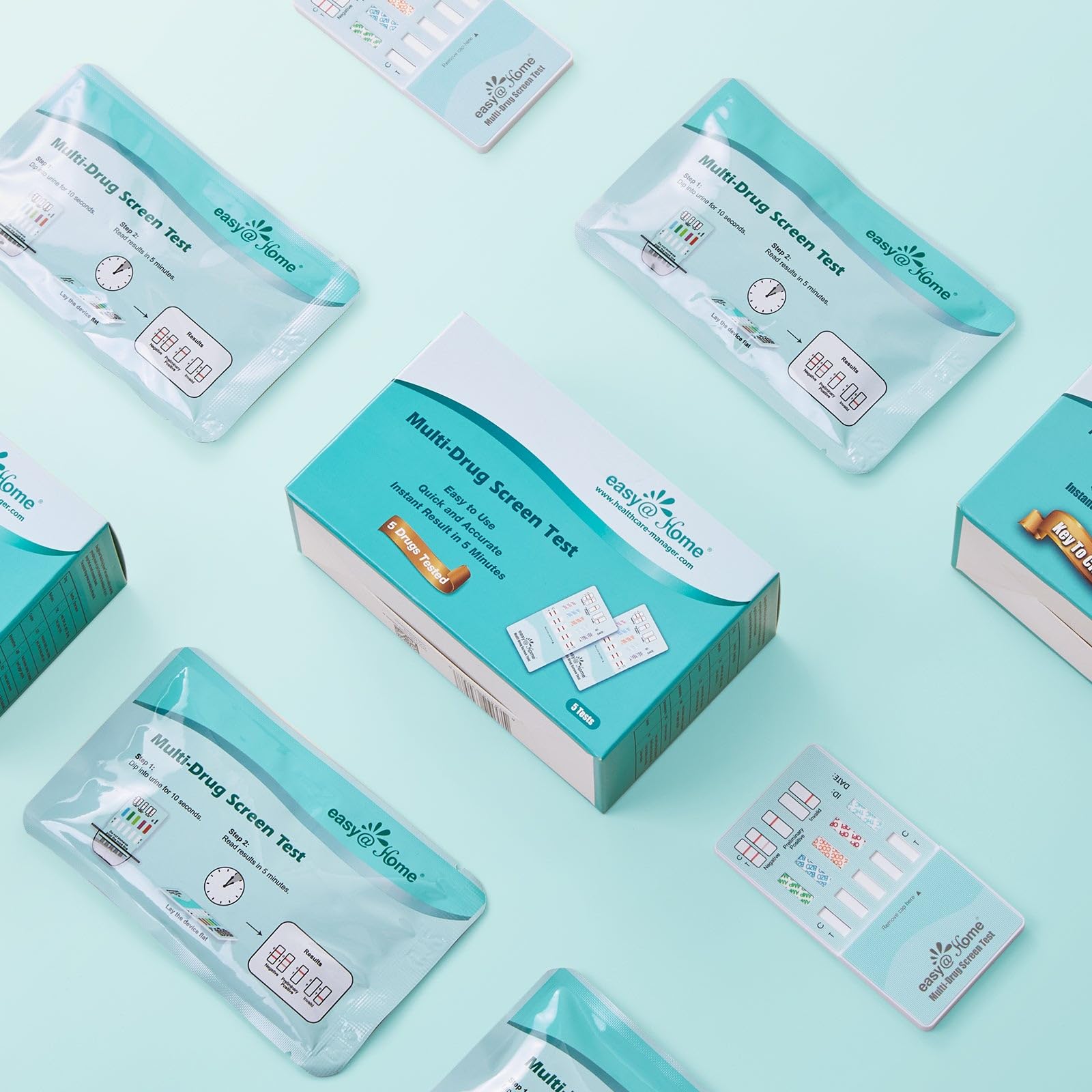 Easy@Home Multi-Drug Screen Test: Testing Amphetamine Oxazepam Cocaine Morphine Cannabinoids Home Urine Drug Testing Kits - #EDOAP-754 (5 Pack)