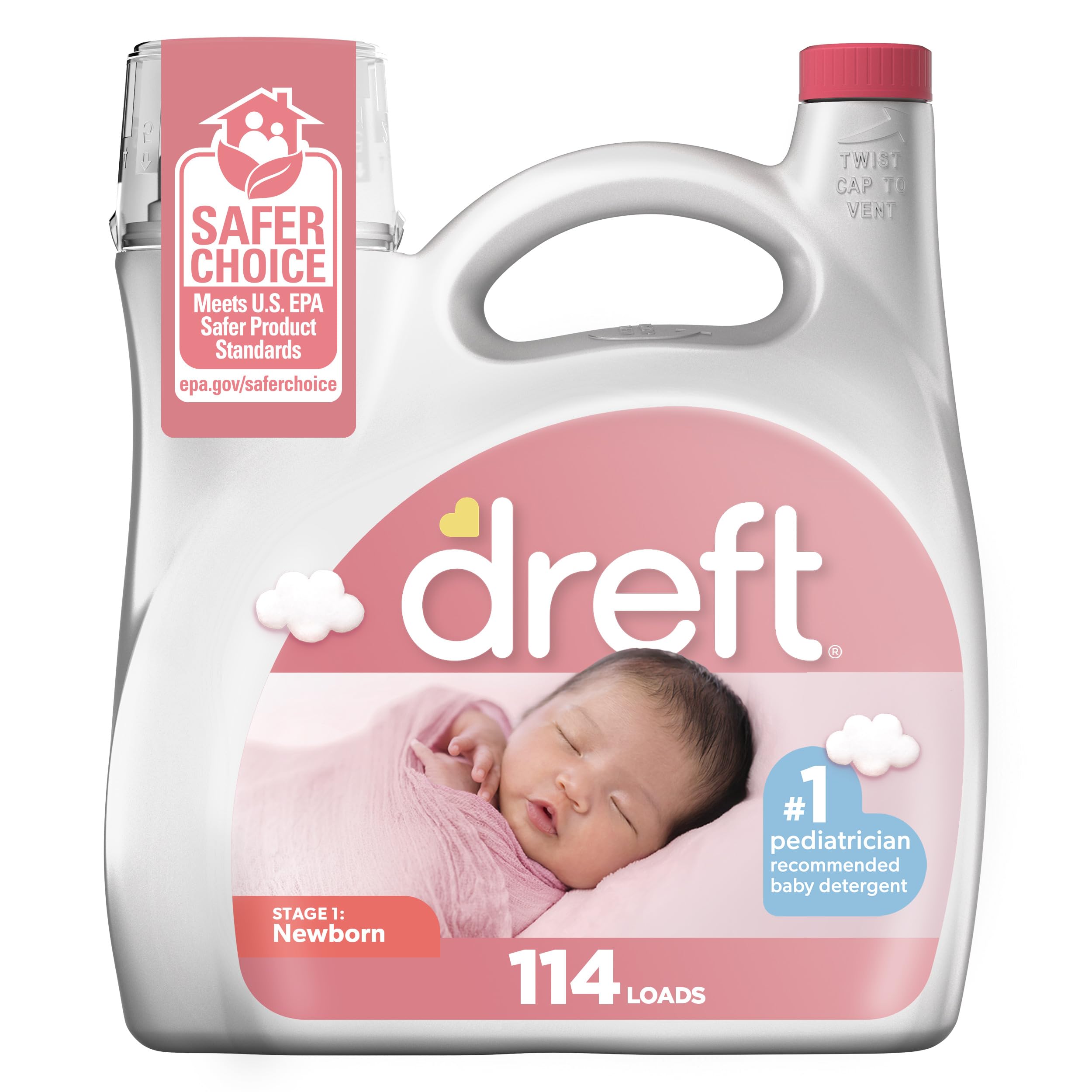 Dreft Stage 1 Newborn Baby Laundry Detergent Liquid, HE Compatible, 114 Loads, Laundry Soap for Sensitive Skin, Baby Laundry Detergent, Newborn Essentials