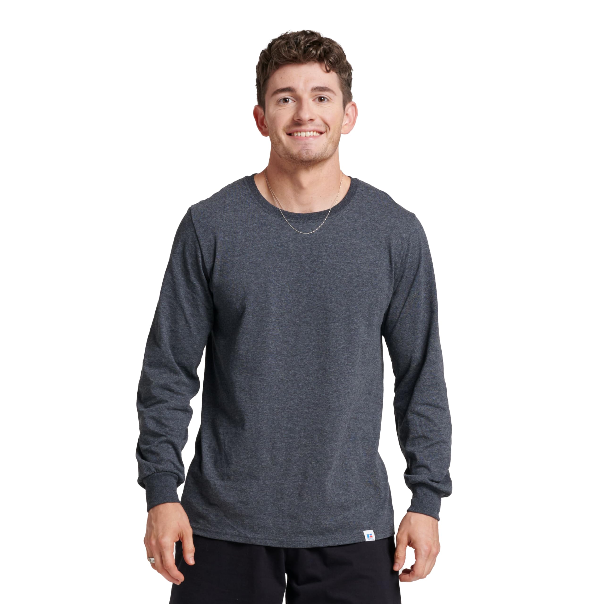 Russell Athletic Mens Cotton Performance Long Sleeve T-Shirts T Shirt, Black Heather, Medium US