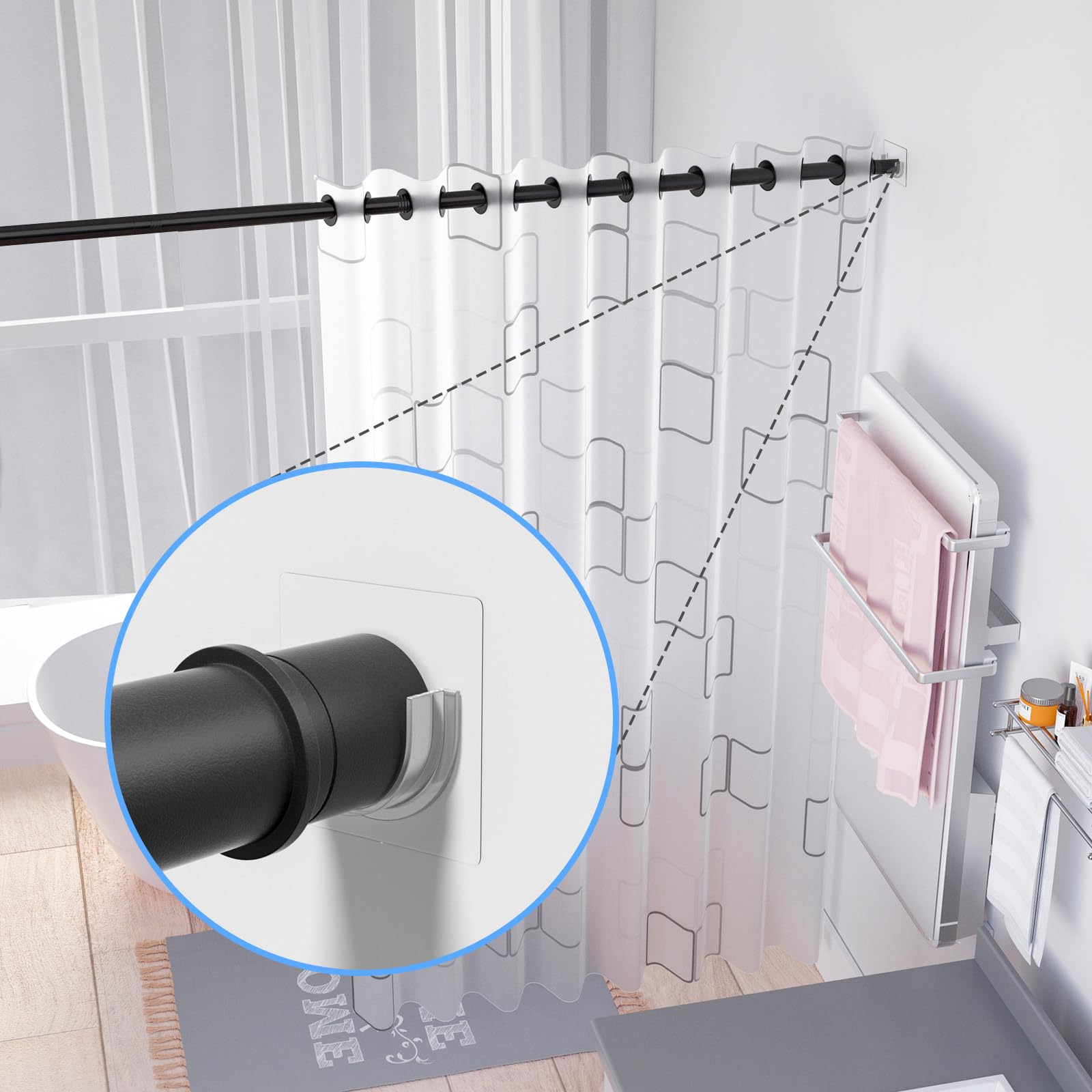 YEHOSHUN Shower Rod Holder with Strong Adhesive, 4 Pack Shower Curtain Rod Holder for Wall, Tension Curtain Rod Bracket No Drilling (Rod not Included)