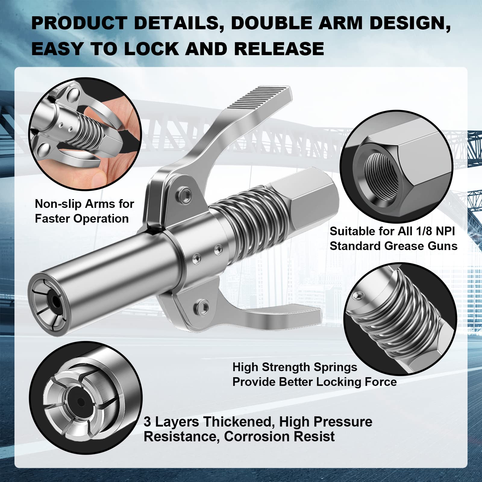 AKEOIL Grease Gun Coupler, Grease Joint Fittings, 12000PSI High Pressure Grease Nozzle Fittings, Compatible With All 1/8" NPT Grease Guns, For greasing all machinery and equipment filling