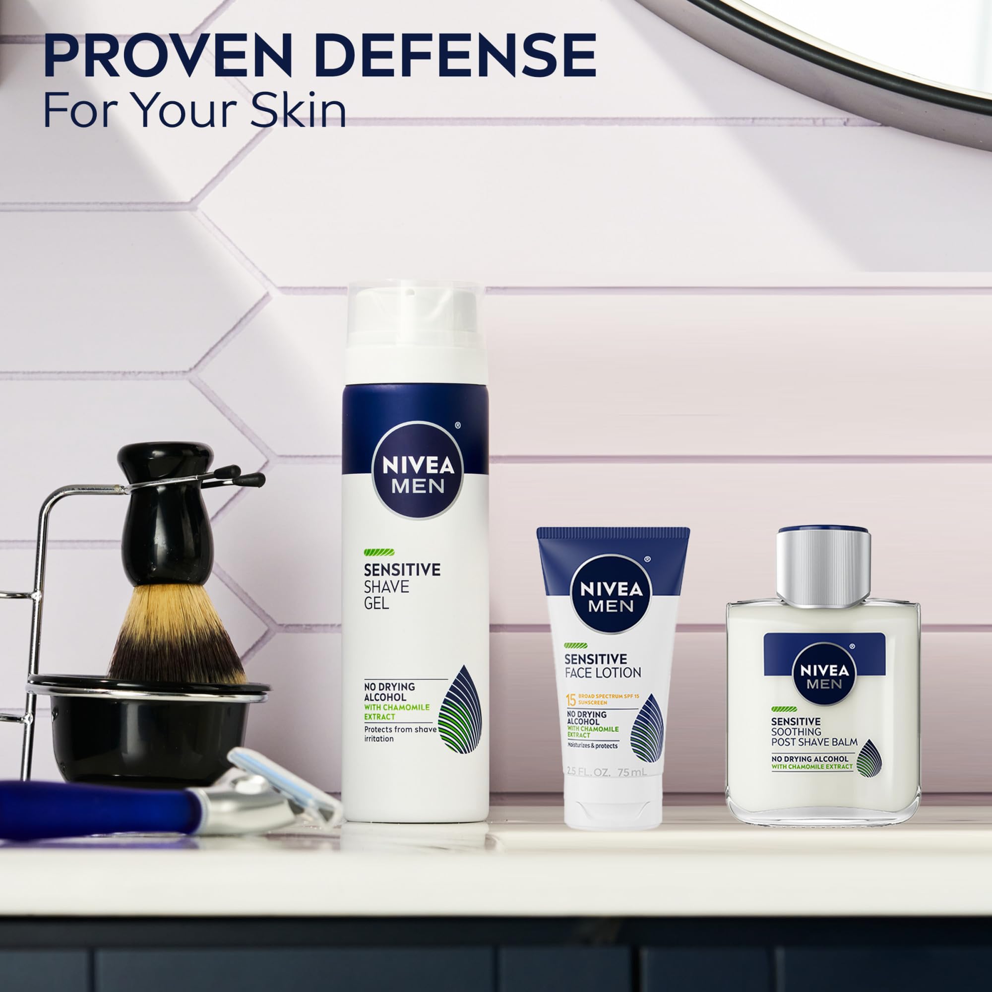 NIVEA MEN Sensitive Soothing Post Shave Balm with Vitamin E, Pro-Vitamin B5 and Chamomile Extract, Alcohol Free After Shave Balm for Men, Non-Greasy, 3.3 Fl Oz Bottle, Pack of 3