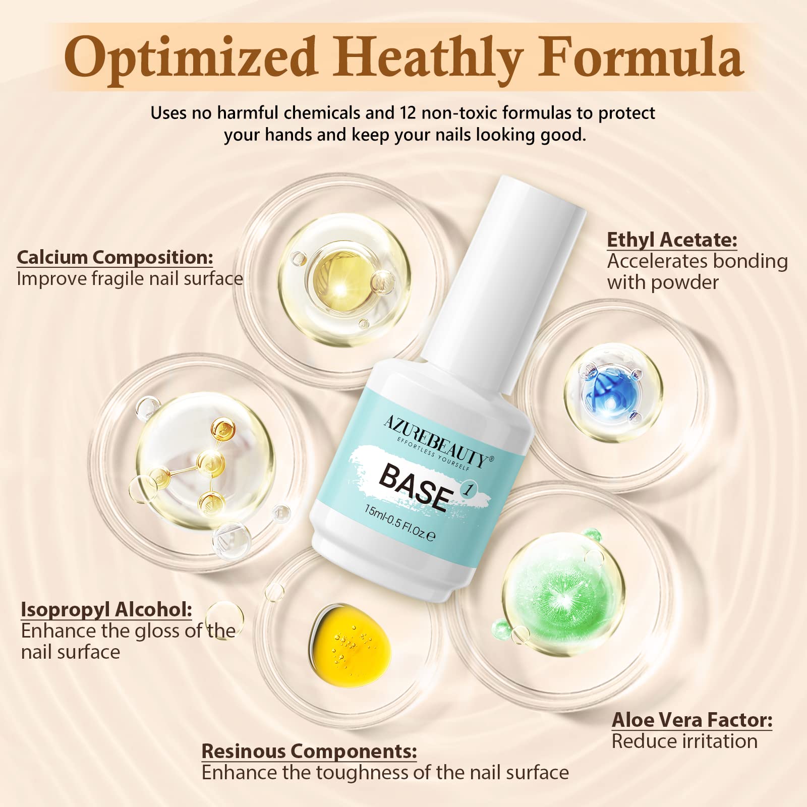 AZUREBEAUTY Dip Powder Liquid Set 15ml/0.5oz 8 Pcs Dipping Base Activator and Top Coat Brush Saver Nail File Necessary Tools for Dip Kit No Lamp Needed