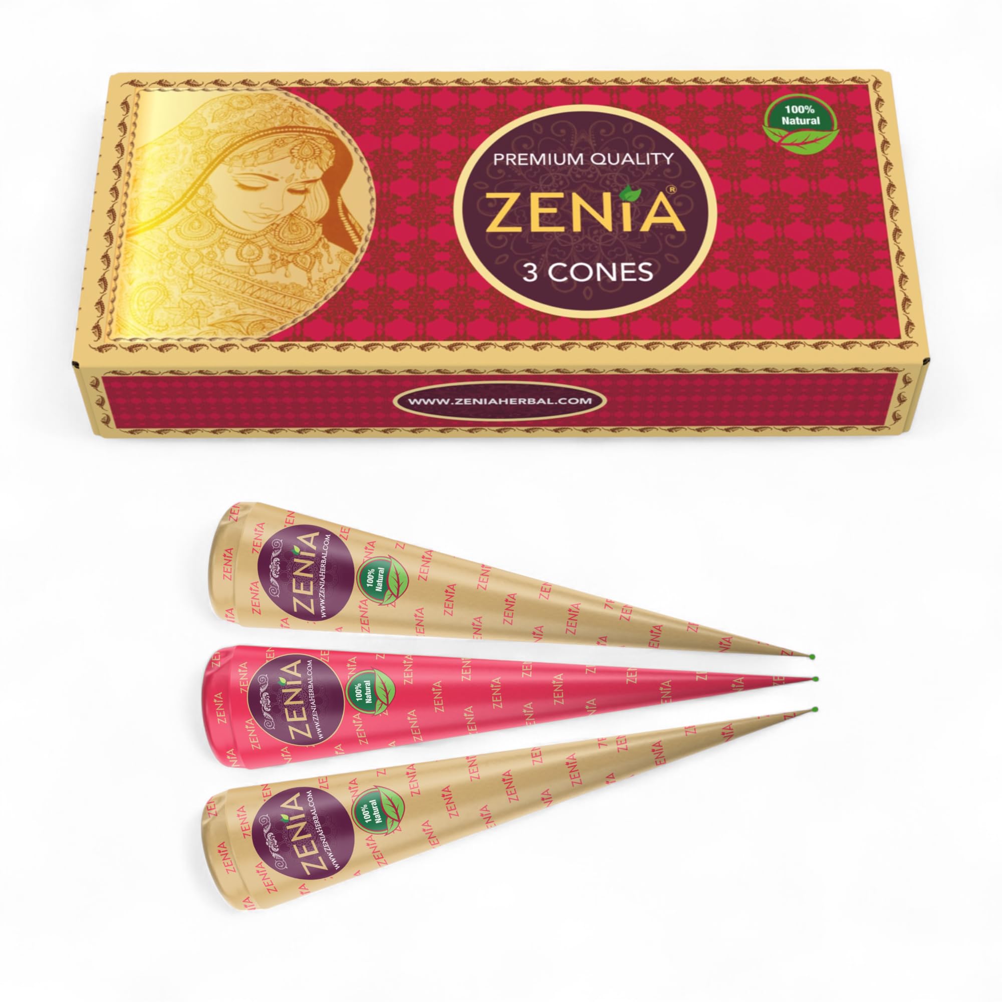 Zenia (3er-Pack) 100% Natürliche Henna-Haarfarbenpaste Haarfarb-Tüten Dunkelrotbraun 25g pro Tüte