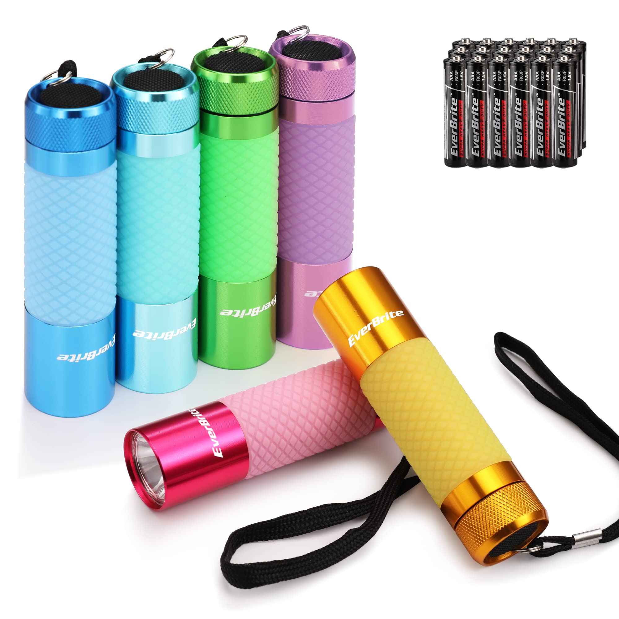 EverBrite 3-Pack Mini Flashlights, Glow in Dark Flashlights, Aluminum LED Flashlights Party Favors Assorted Colors for Camping, Hiking, Indoor, 9XAAA Batteries Included
