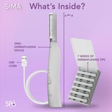 SPA SCIENCES - SIMA Dermaplaning Tool - Patented Painless 2 in 1 Facial Exfoliation & Peach Fuzz-Hair Removal System w/ 7 Weeks Treatment Included - Anti-Aging – 3 Speeds - Rechargeable