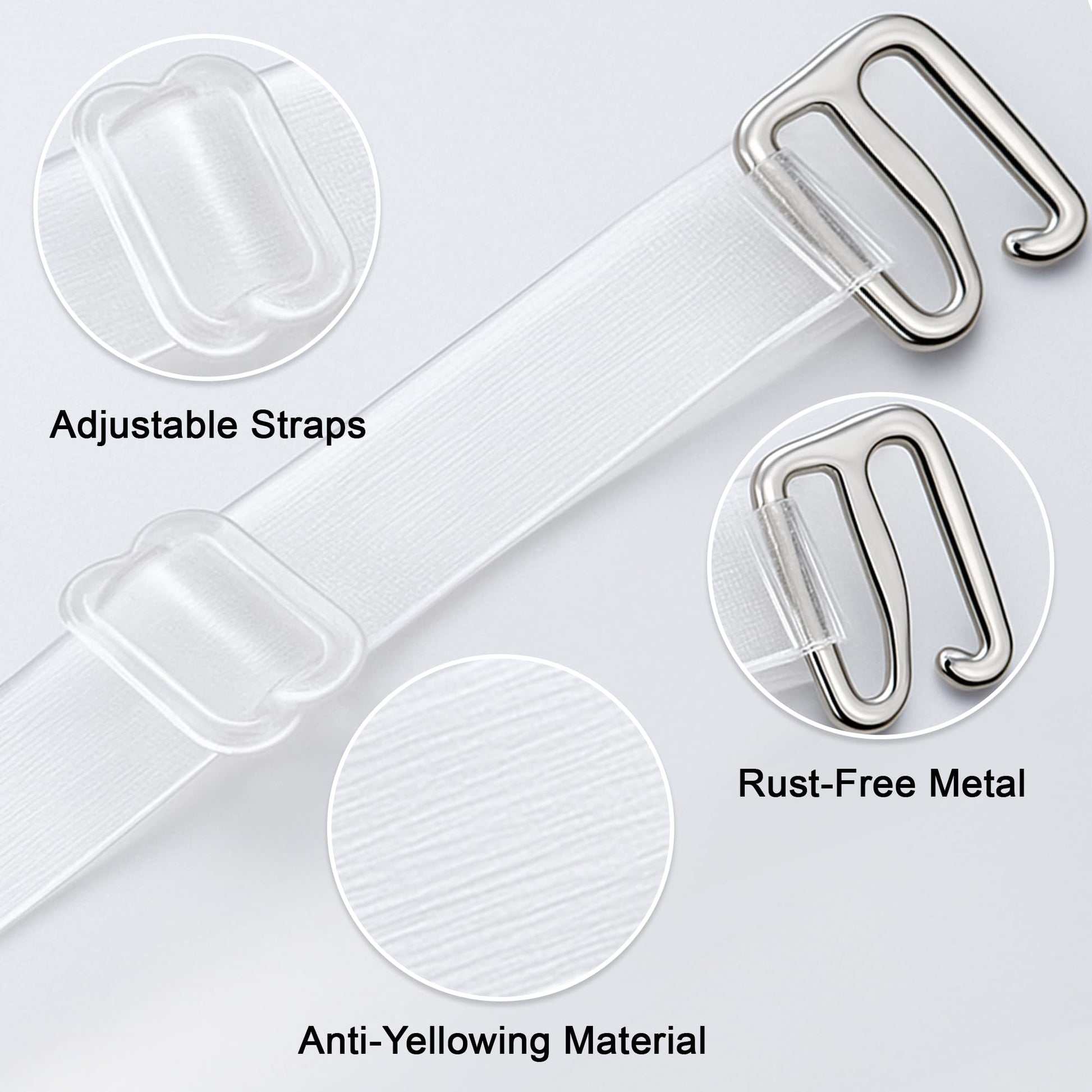 Fashion First Aid Clearly Gone Invisible Clear Bra Straps for Women – 3/4 Inch Wide with Metal Hooks – Adjustable Transparent Strap Pair for Strapless and Convertible Bras
