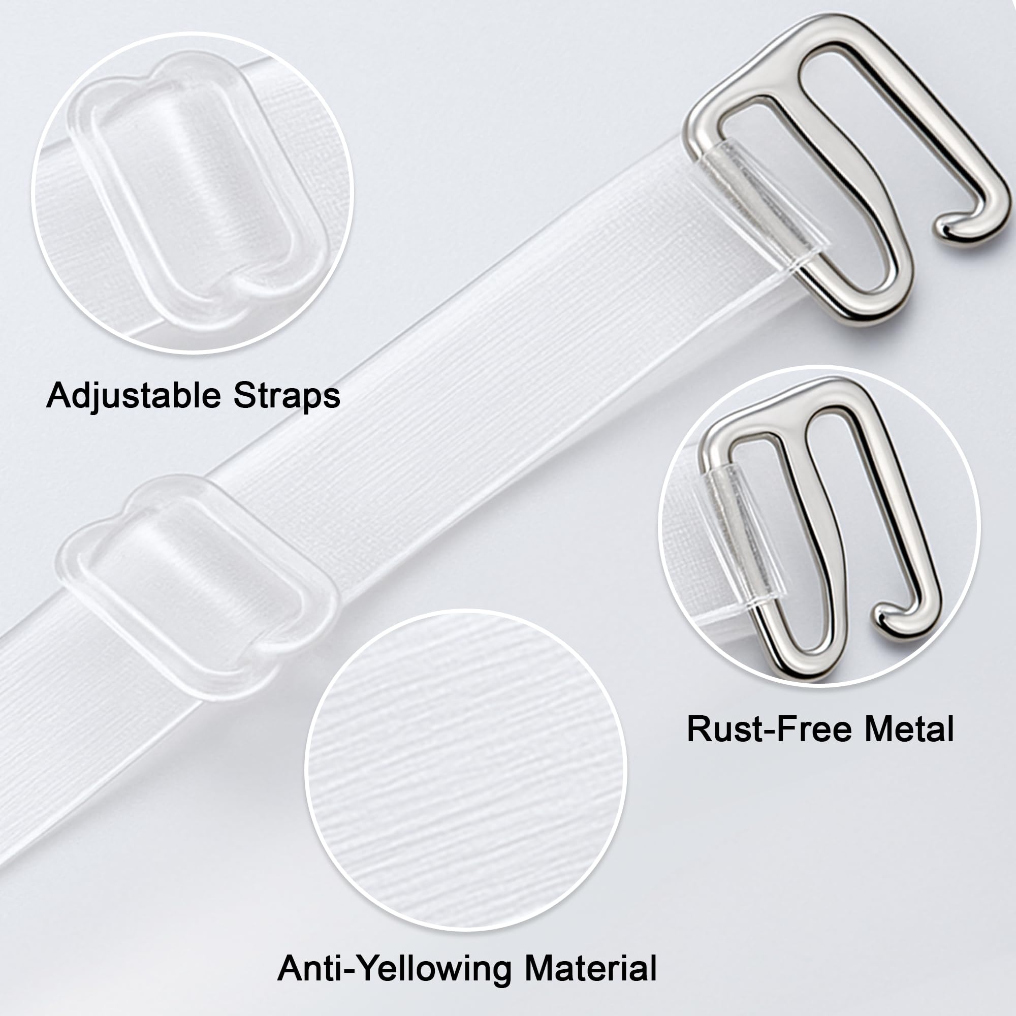 Fashion First Aid Clearly Gone Invisible Clear Bra Straps for Women – 3/4 Inch Wide with Metal Hooks – Adjustable Transparent Strap Pair for Strapless and Convertible Bras