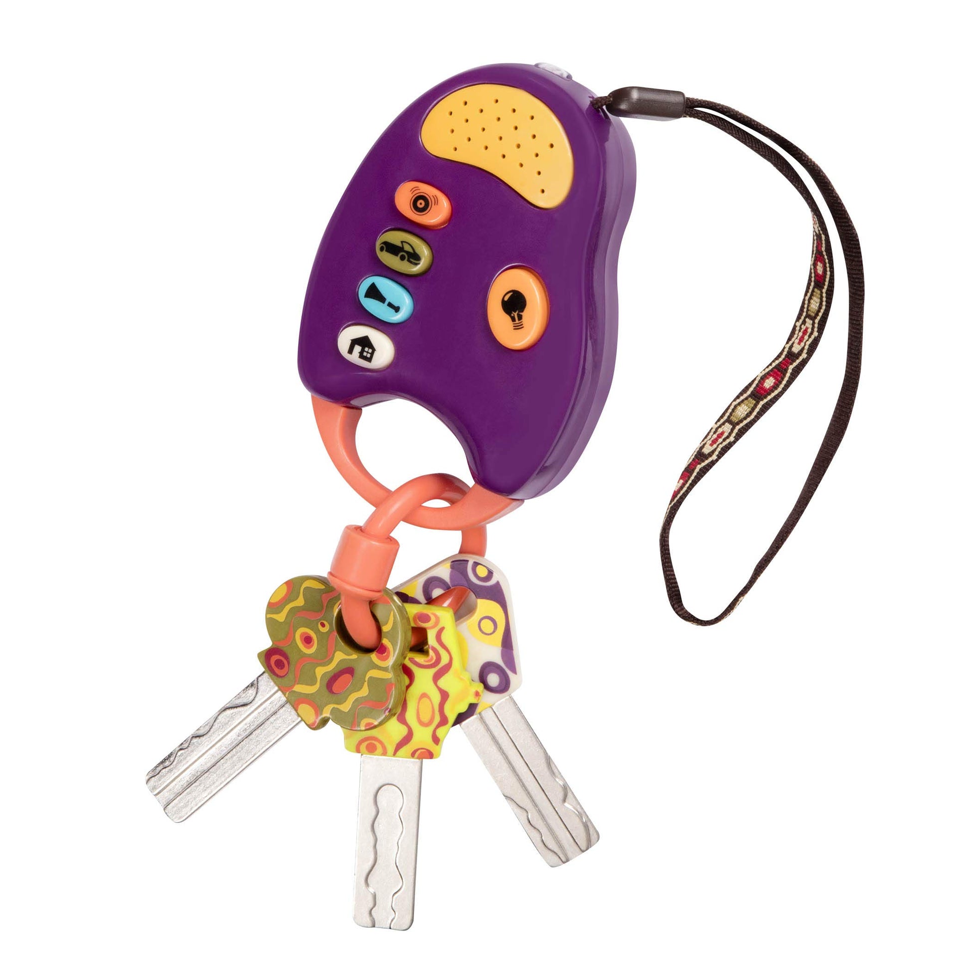 B. toys – Toy Car Keys – Key Fob with Lights & Sounds – Interactive Baby Toy – Pretend Keys for Babies, Toddlers – 10+ Months – FunKeys – Purple