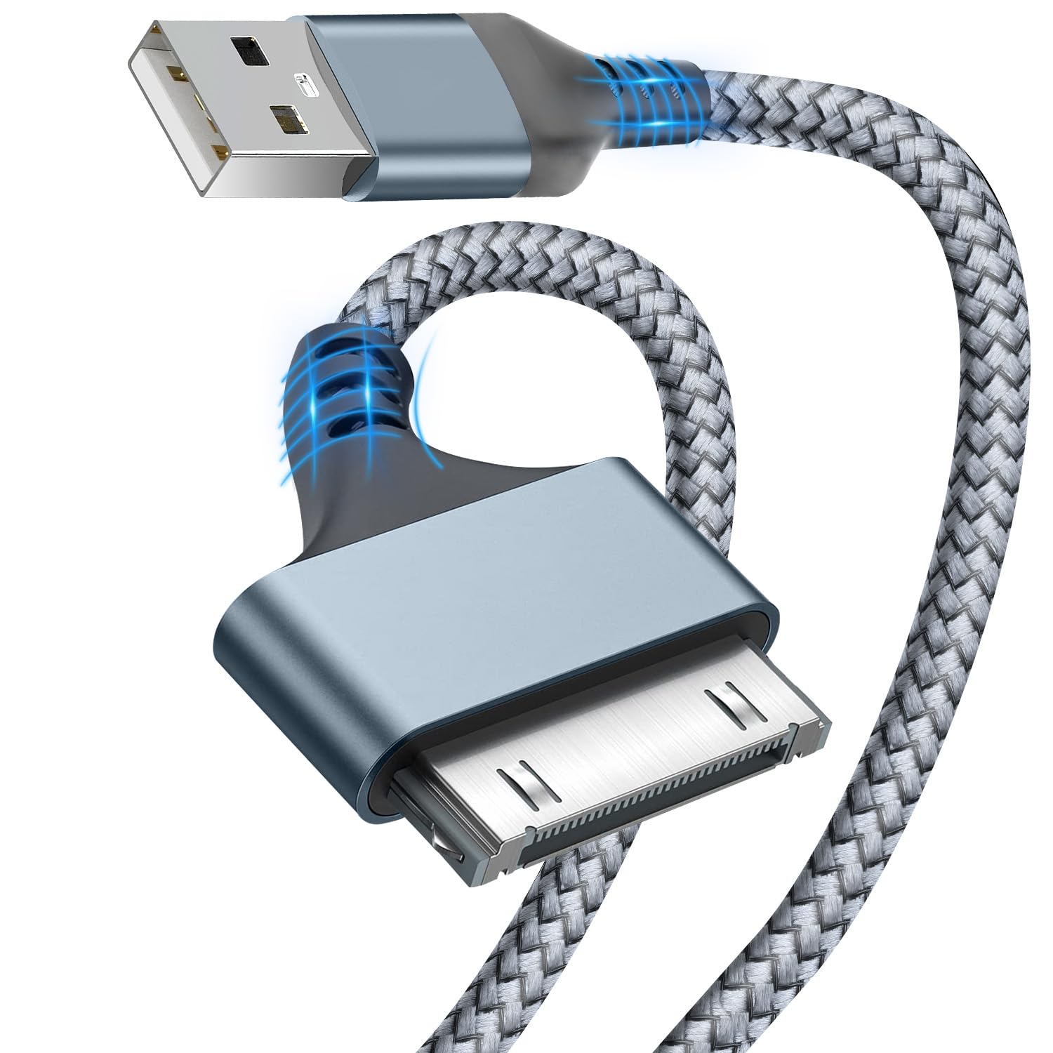 Herfair USB-auf-30-Pin-Ladekabel, Nylon geflochtenes USB-Ladekabel, kompatibel mit iPhone 4/4s/3G/3GS, iPad 1 2 3, iPod Touch 4 3 2 1, iPod Classic 3 2 1 (0,9 m)