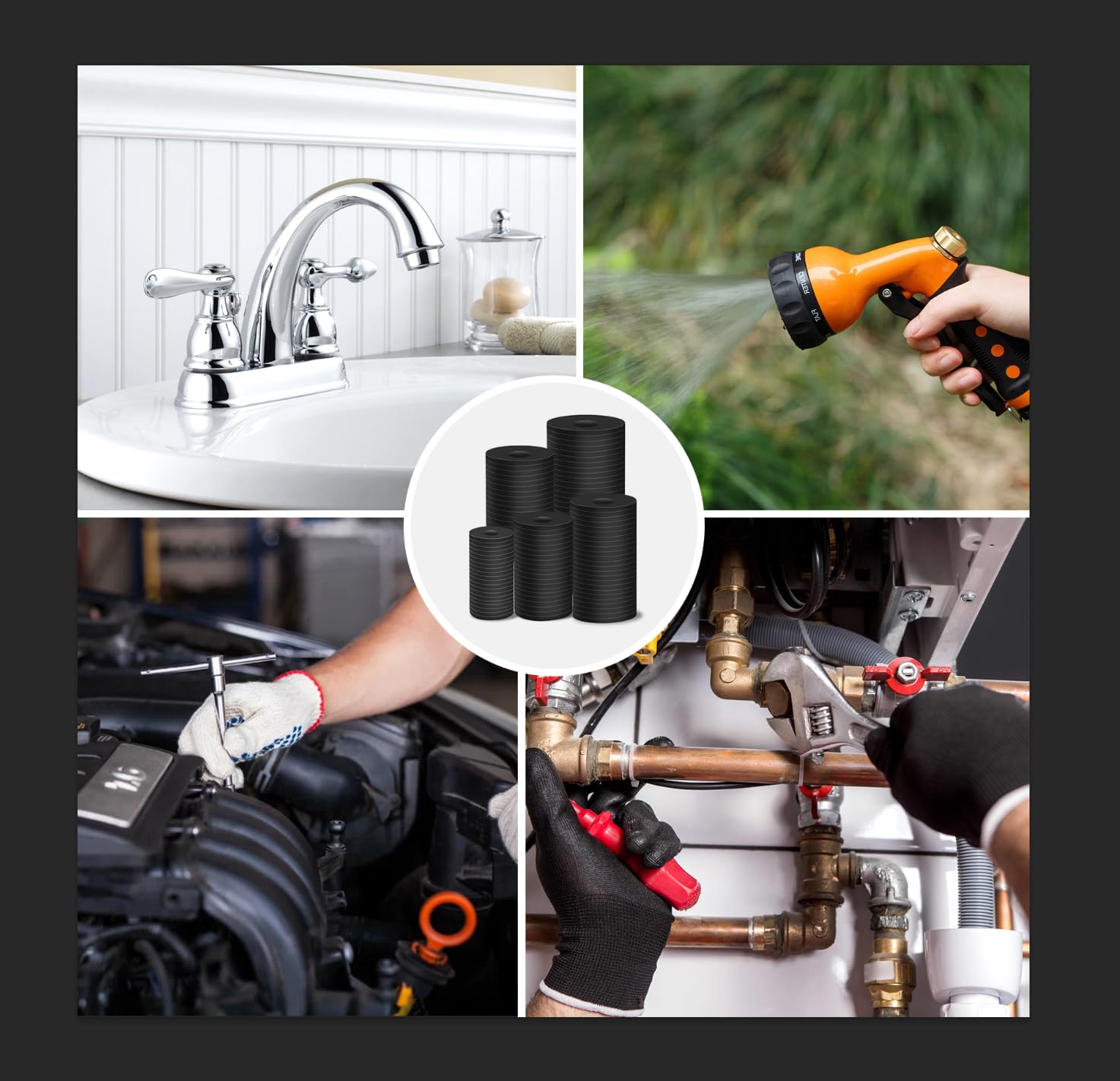 120Pcs Flat Rubber Washers Assortment Kit,16/18/20/25/30mm Black Washer,Vibration Absorbing Pads Sealing Rubber Washers for Faucets Garden Bolts Screws Hose Plumbing Shower Head- 5 Sizes