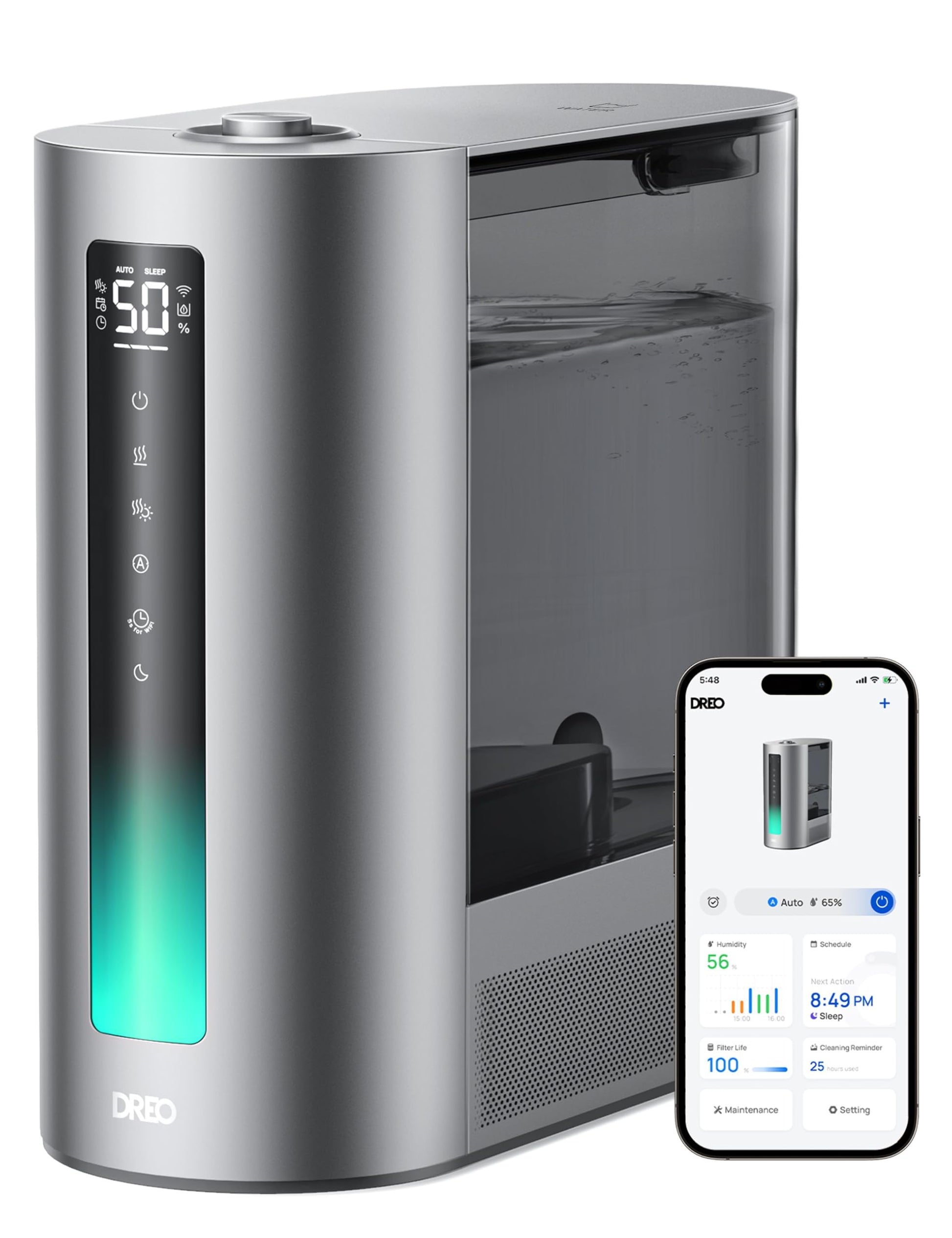 Dreo 6L Humidifiers for Bedroom, Smart Warm & Cool Mist for Large Room, 60Hr Quiet Runtime Ultrasonic Oil Diffuser for Baby, Plant, Humidity Sensor, Indicator Light, 12H Timer, Google/Alexa, HM713S