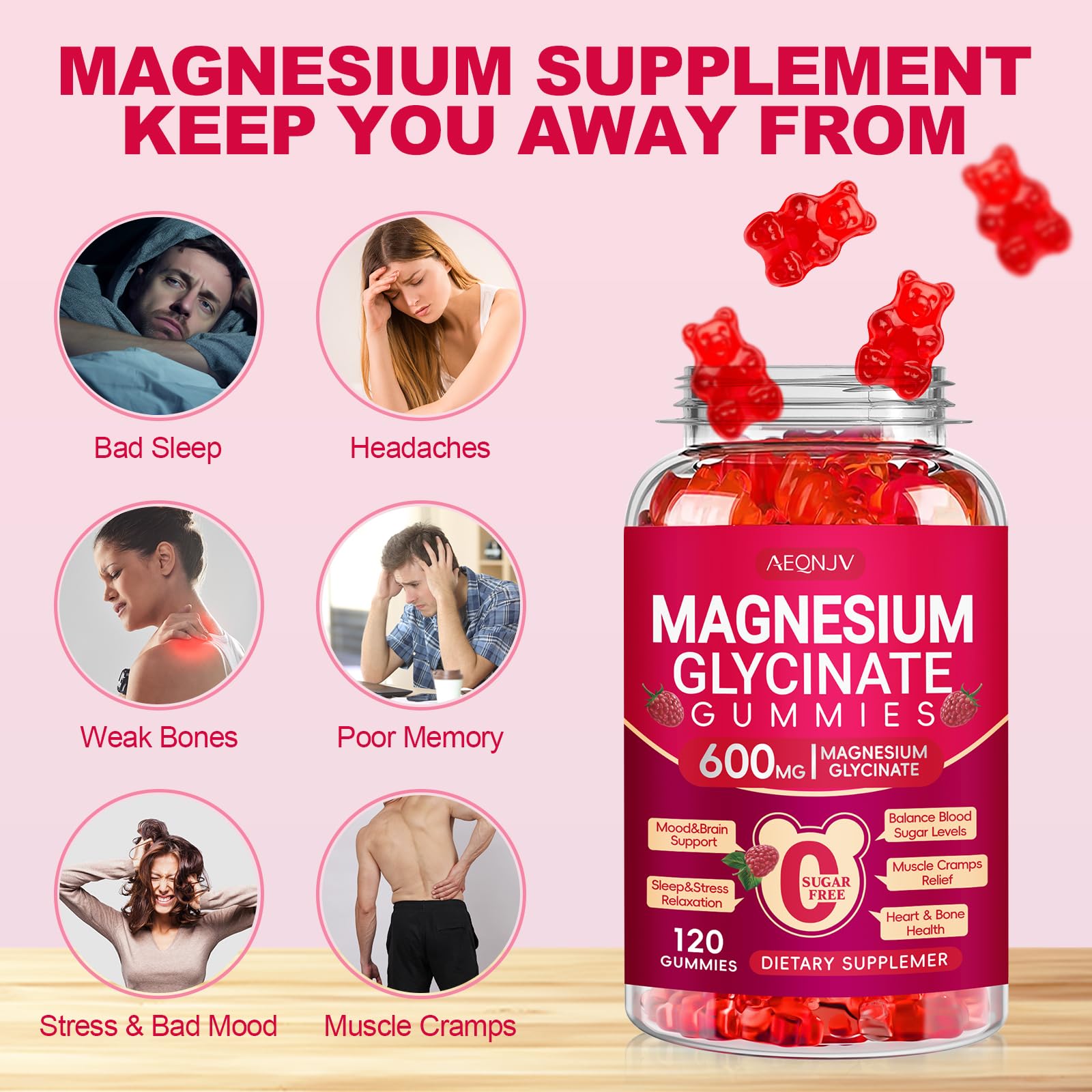 Magnesium Glycinate Gummies 600mg, Sugar Free Magnesium Gummies for Adults with Magnesium L-Threonate, Chewable Magnesium Potassium Supplements for Sleep, Body Support and Relaxation, 120 Count
