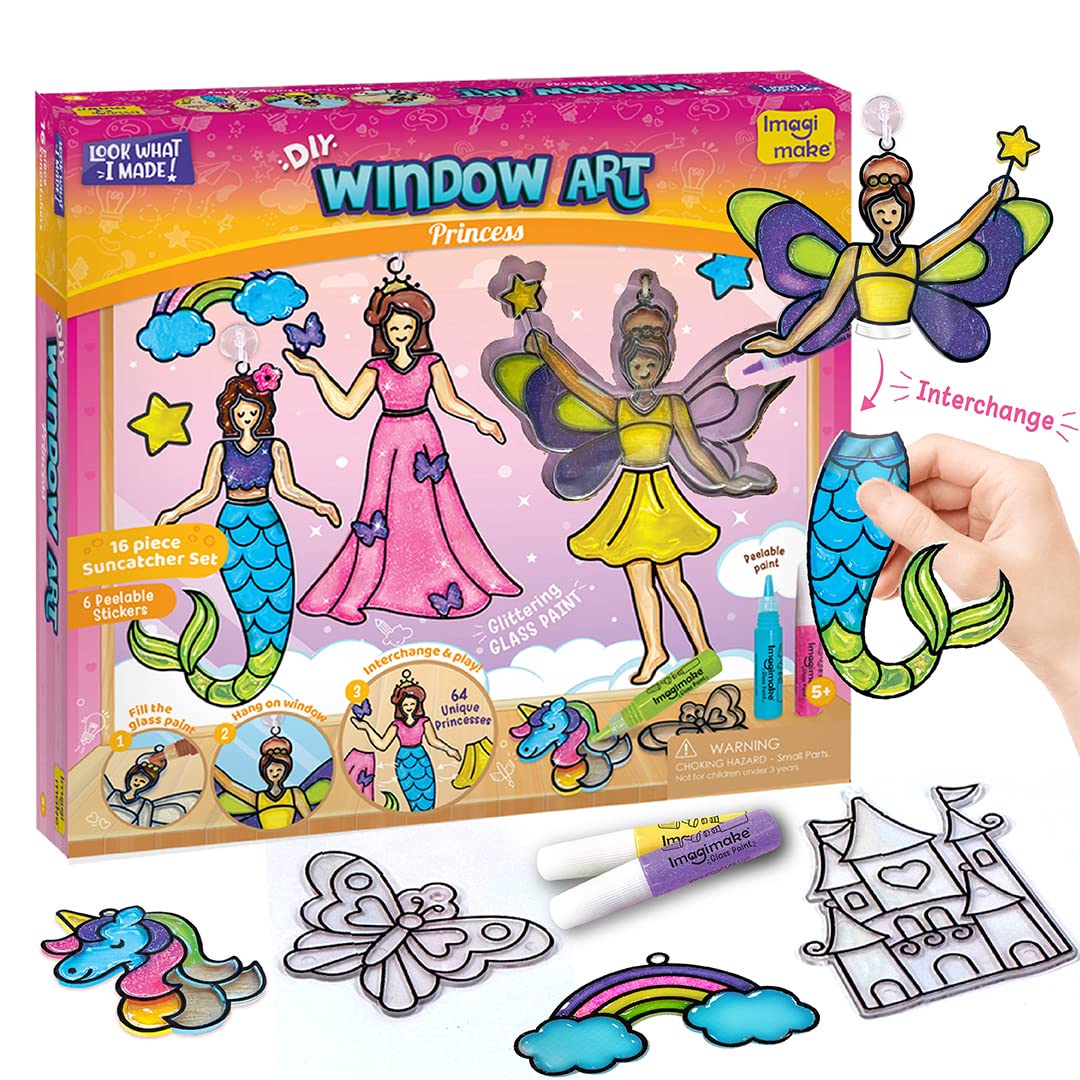 Imagimake Window Art Princess | طقم فني للنافذة | فنون وحرف يدوية للأطفال من 8-12 سنة | ألعاب بنات من 6-8 سنوات | هدايا يونيكورن للبنات من 6-8 سنوات | هدية لبنت بعمر 5 سنوات | هدية عيد ميلاد لبنت بعمر 8 سنوات