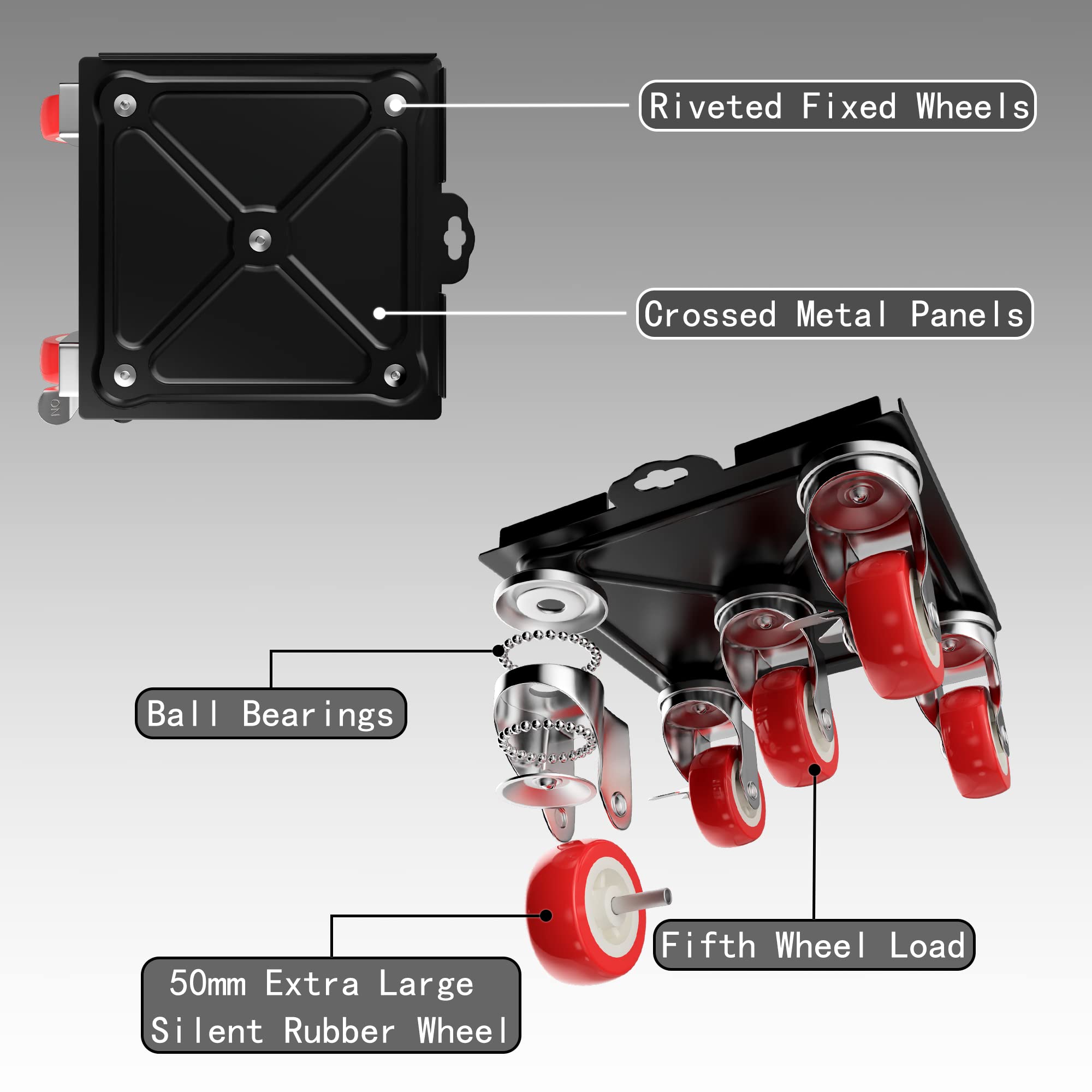【Upgrade Large】 Furniture Dolly,Furniture Movers with 5 Wheels,Carbon Steel Panel Heavy Duty Dolly,Furniture Lifter with 5 360° Rotatable Rubber Universal Wheels,Maximum Load 3474LBS