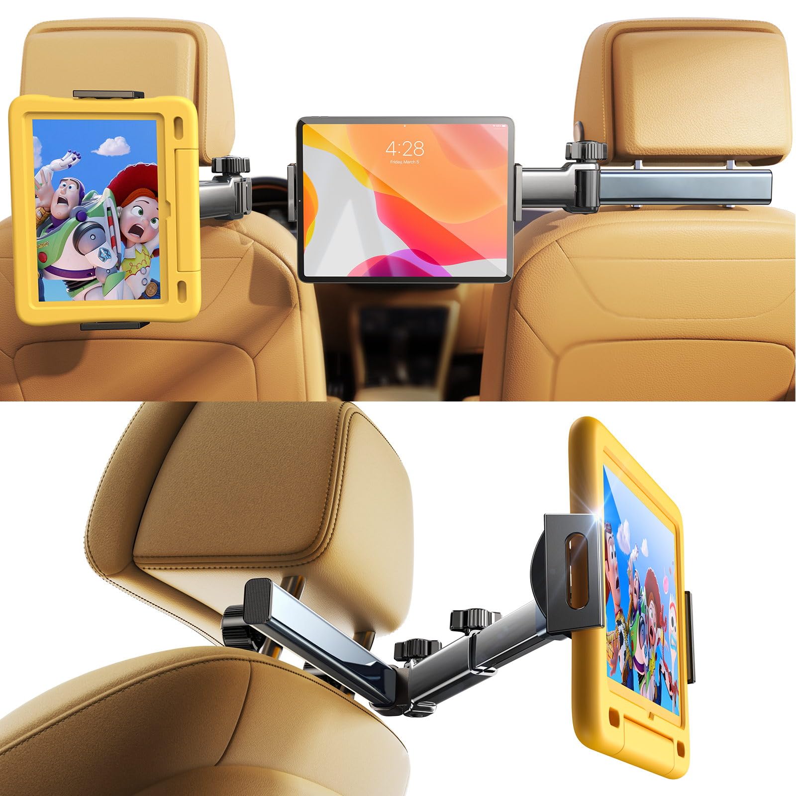 LISEN für iPad Halterung Auto, KFZ Tablet Halterung Rücksitz, Auto Organizer mit Kopfstützenhalterung, KFZ Zubehör Frauen Innenraum, 3 in 1 Halterung Rücksitz Kopfstütze iPad Halterung