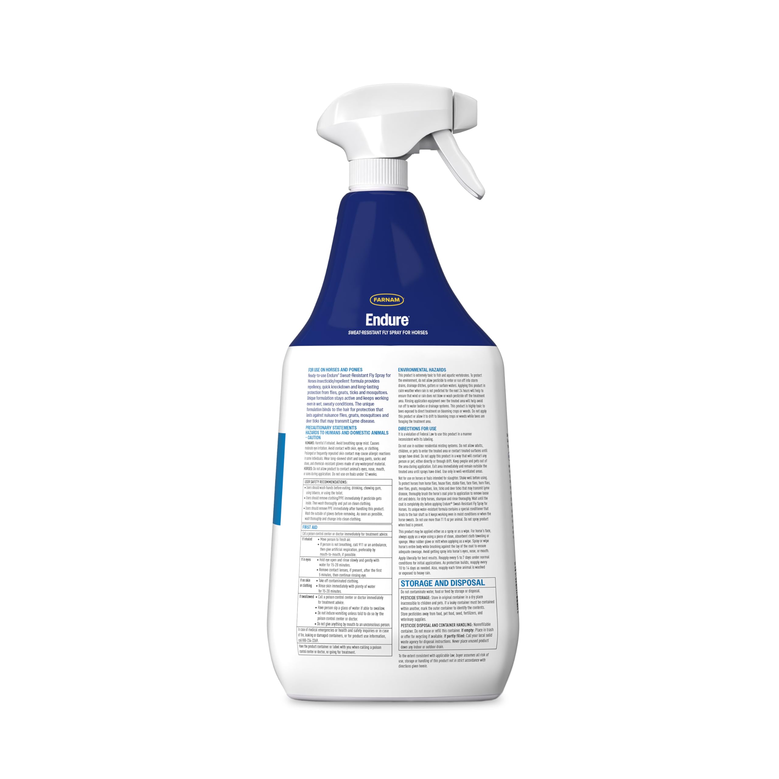 Farnam Endure Sweat-Resistant Fly Spray for Horses, Lasts Up to 14 Days, Protects Against Flies, Gnats, Mosquitoes, Ticks & Lice, 32 oz.