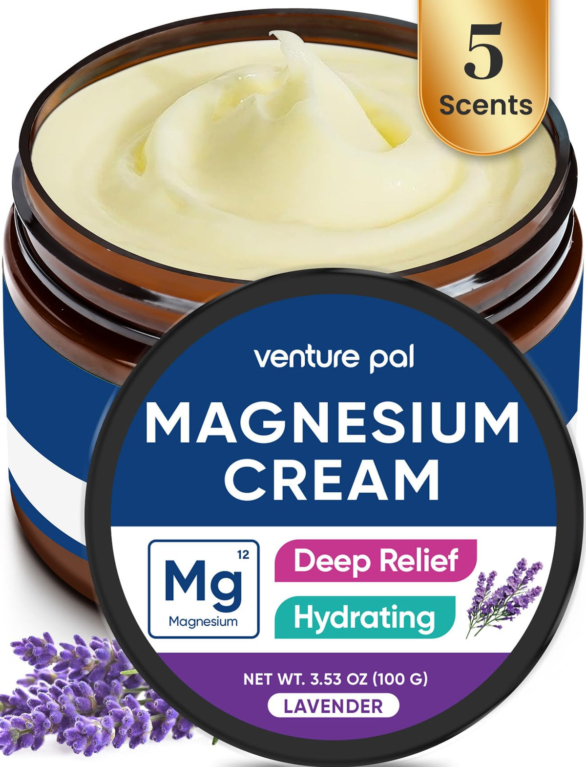 Venture Pal Magnesium Lotion, Topical Magnesium Cream for Sleep, Leg Cramps & Pain, Muscle Relaxation, Calm, Moisturizing Supplement with Coconut Oil, Shea Butter & Hyaluronic Acid, Safe for Kids