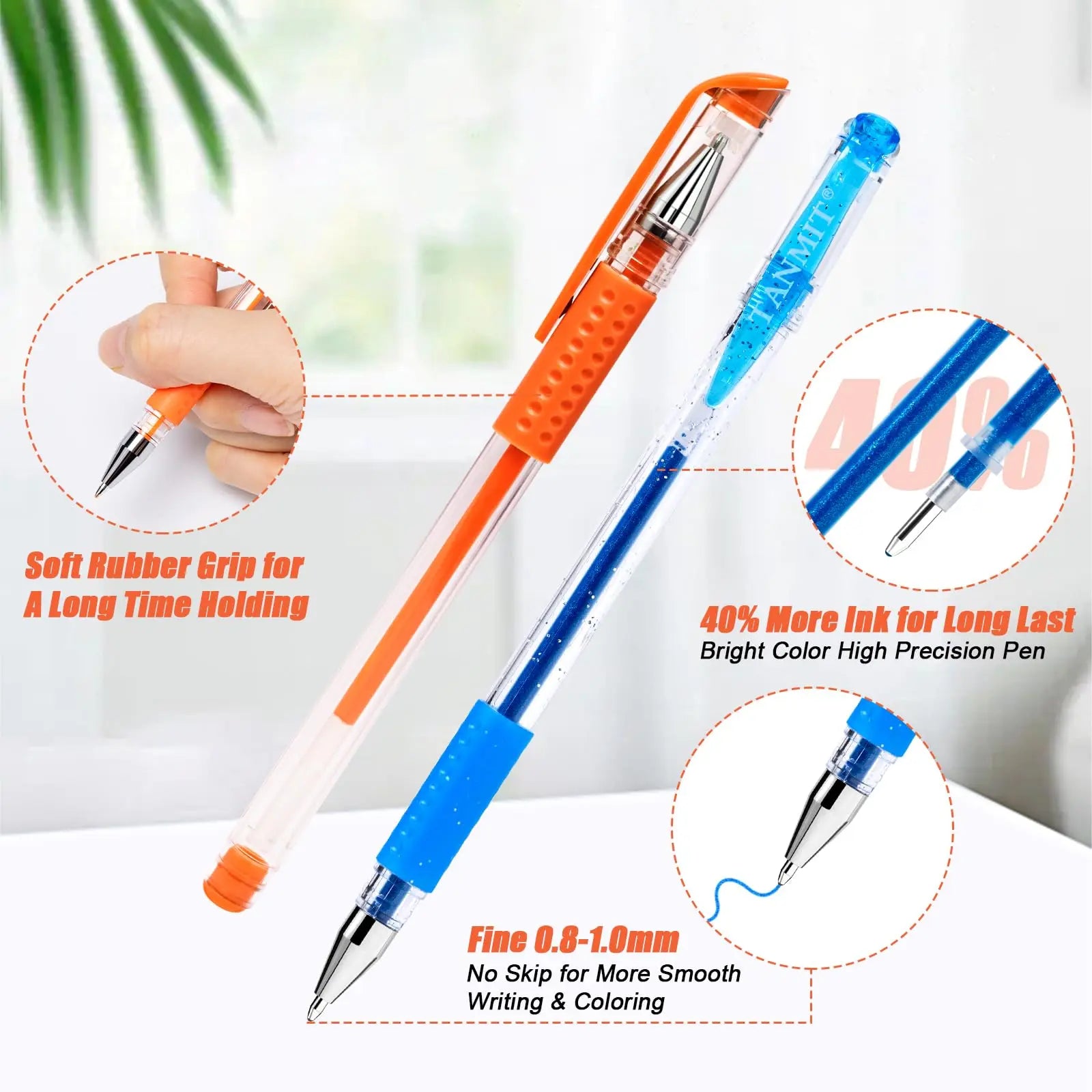 TANMIT Gel Pens, 36 Colors Gel Pens Set for Adult Coloring Books, Colored Gel Marker with 40% More Ink, Great for Kids Adult Doodling Scrapbooking Drawing
