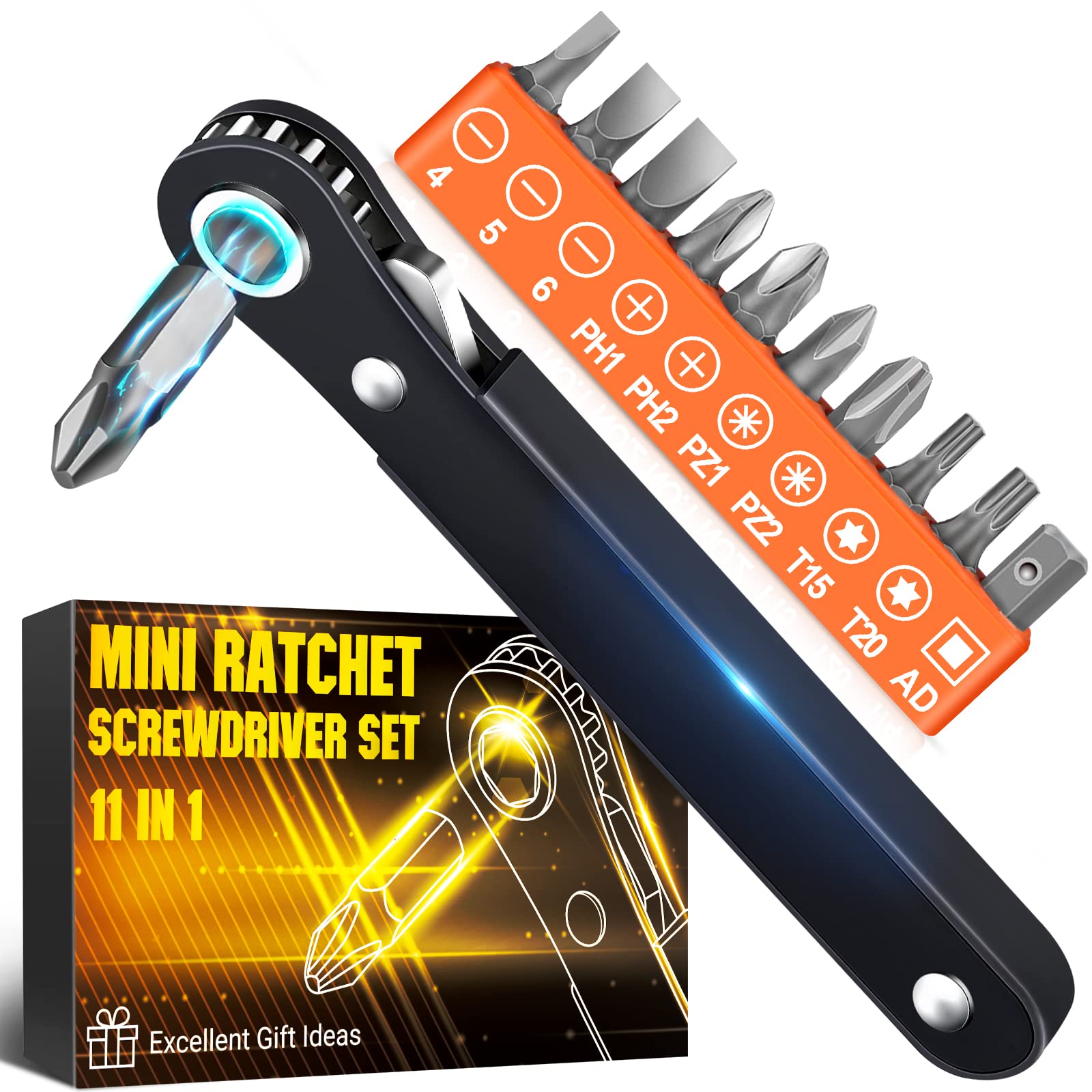 Stocking Stuffers for Adults Men Right Angle Screwdriver: Christmas Mens Gifts for Women Him Husband 90 Degree Offset Screwdriver Set Low Profile Ratcheting Screwdriver Cool Gadgets Tools Ideas