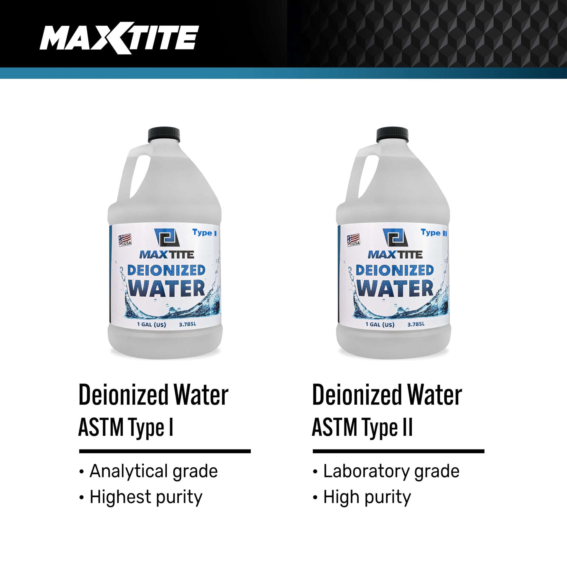 MAXTITE Type II Deionized Water - Laboratory Grade (1 Gallon)