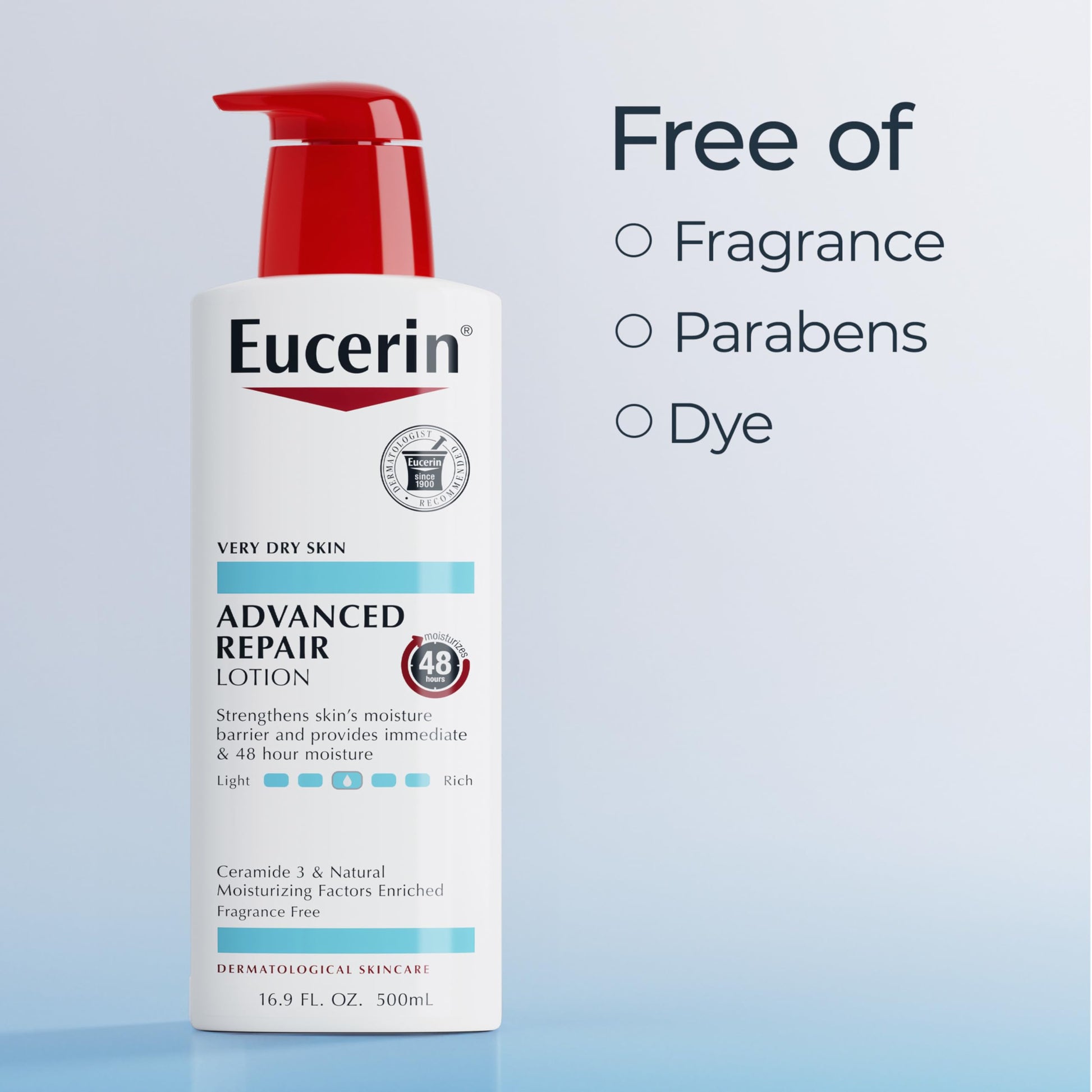 Eucerin Advanced Repair Body Lotion for Very Dry Skin, Unscented Lotion Formulated with Ceramides, 16.9 Fl Oz Bottle